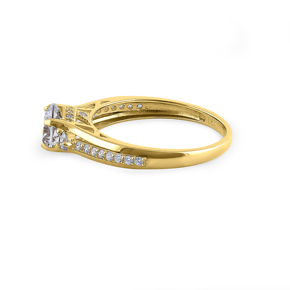14K Solid Yellow Gold Triple Round Cut Cubic Zirconia Engagement Ring for Women - Perfect for Proposals, Weddings & Anniversaries