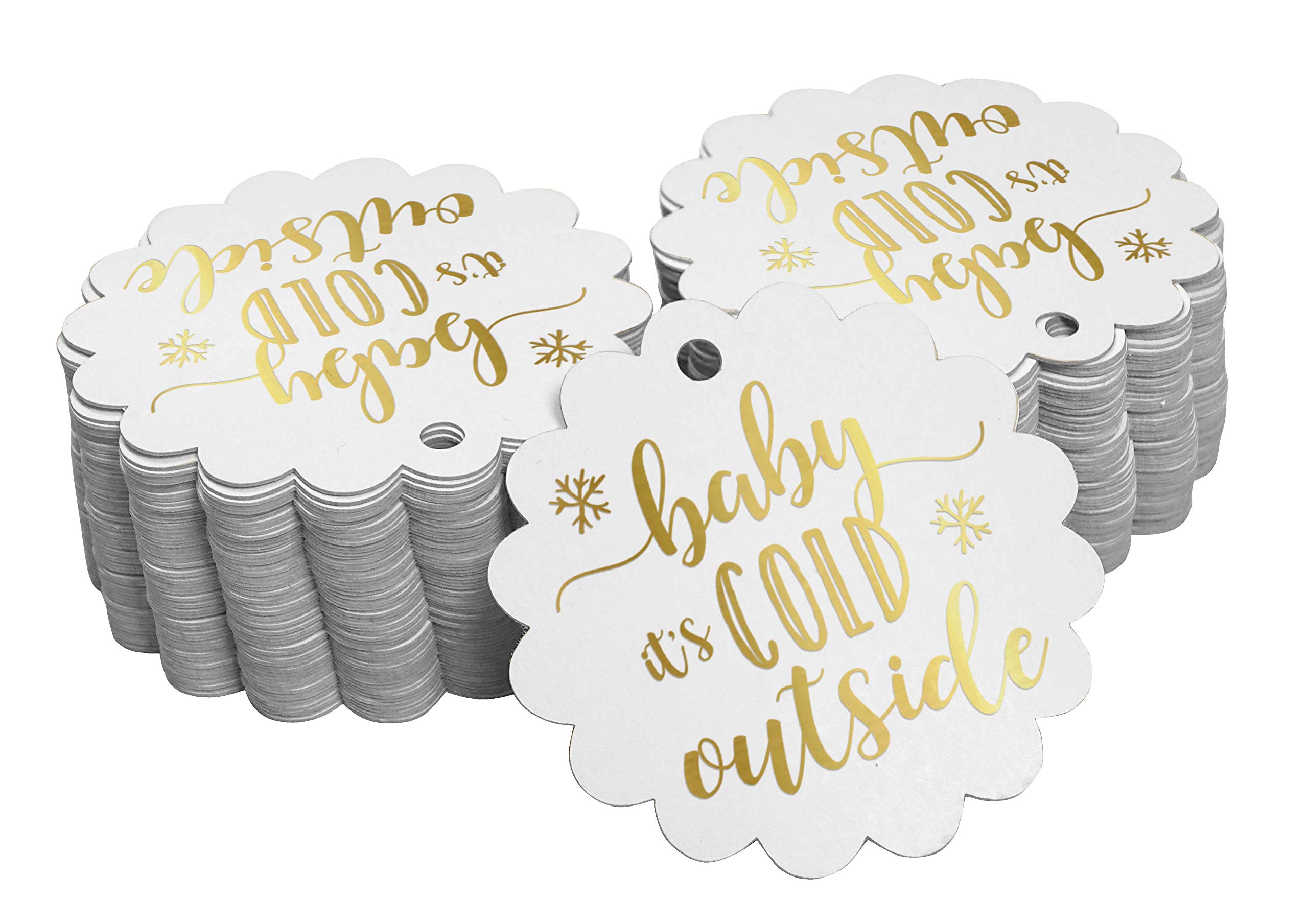Premium Gold Foil Paper Hang Tags - 50pcs Baby Shower Favor Tags for 'Baby It's Cold Outside' Theme | Perfect for Winter Baby Showers, Christmas Gifts & Party Decorations