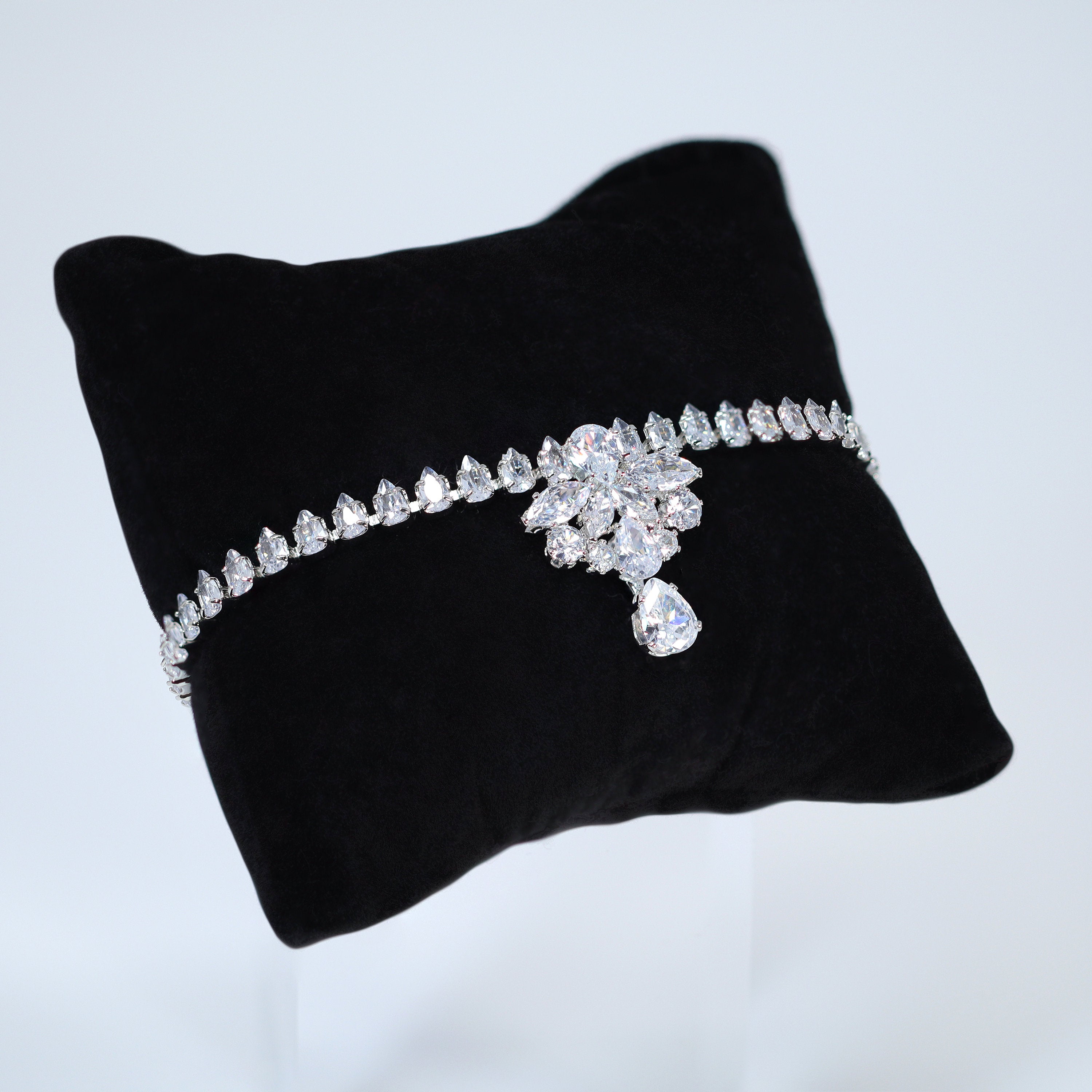 Exquisite Diamond & Swarovski Crystal Lotus Flower Vine Drop Necklace Set - Elegant Long Bridal Jewelry with Statement Earrings | Perfect for Weddings, Anniversaries & Special Occasions