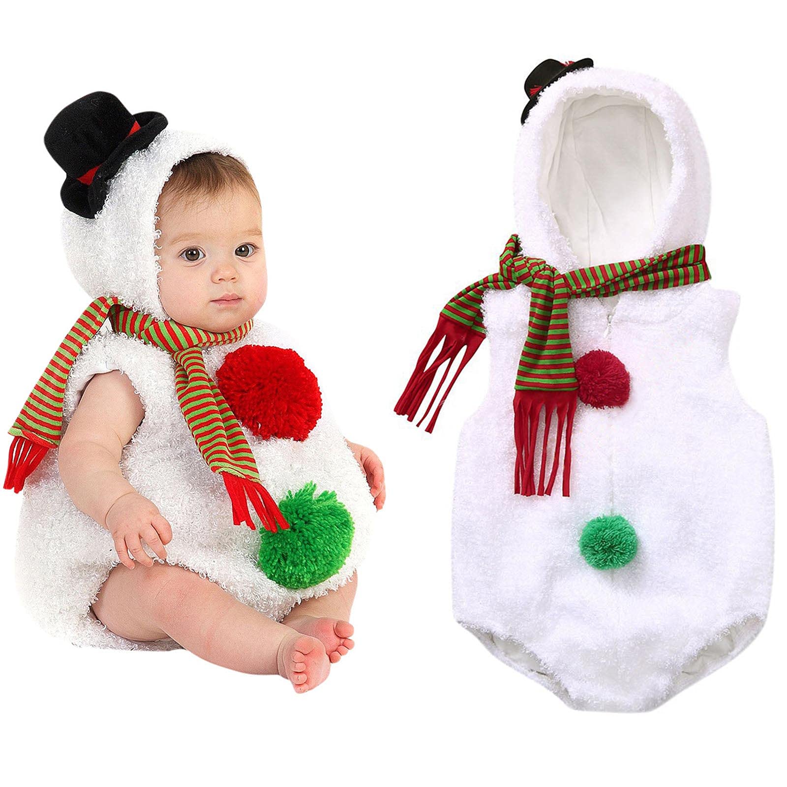 Drindf 4Pcs Baby Christmas Santa Claus Costume Set - Warm Tops, Pants, Hat & Socks for Newborn Boys & Girls (6-12 Months, White) - Perfect for Holiday Photos, Christmas Parties & Festive Family Gatherings