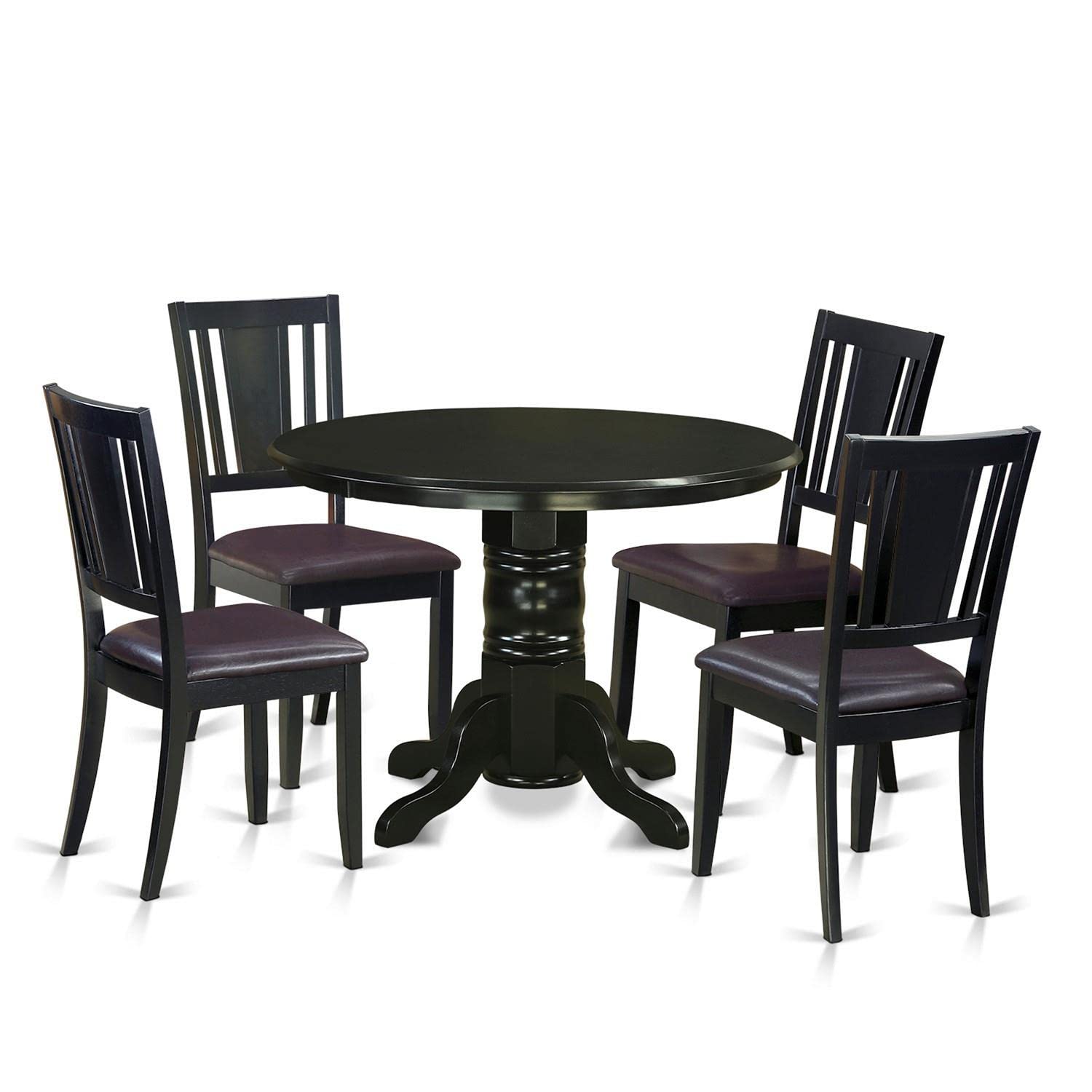 East West Furniture 5-Piece Round Dining Table Set for 4 - 42 Inch Pedestal Kitchen Table with 4 Faux Leather Chairs, Black (SHDU5-BLK-LC) - Perfect for Small Kitchens, Breakfast Nooks & Cozy Family Meals