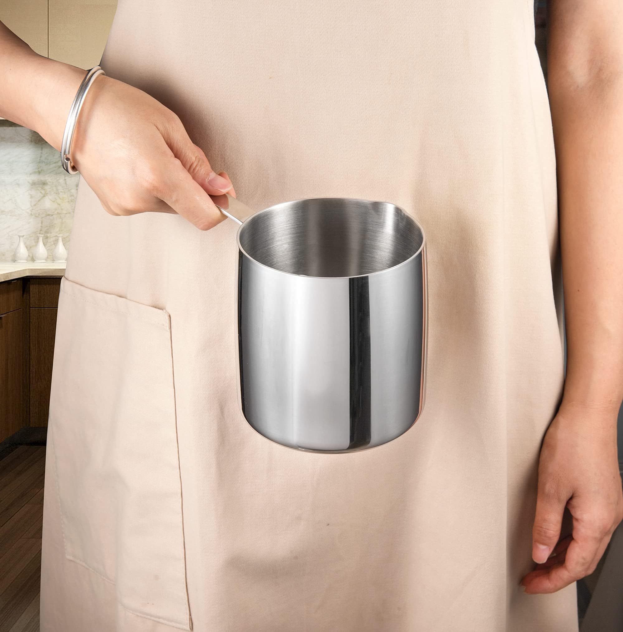 IMEEA 30oz/900ml Stainless Steel Milk Warmer Pot - Turkish Coffee Maker, Butter Warmer with Spout, 18/10 Tri-Ply Construction - Perfect for Frothing Milk, Making Turkish Coffee & Melting Butter at Home or Café