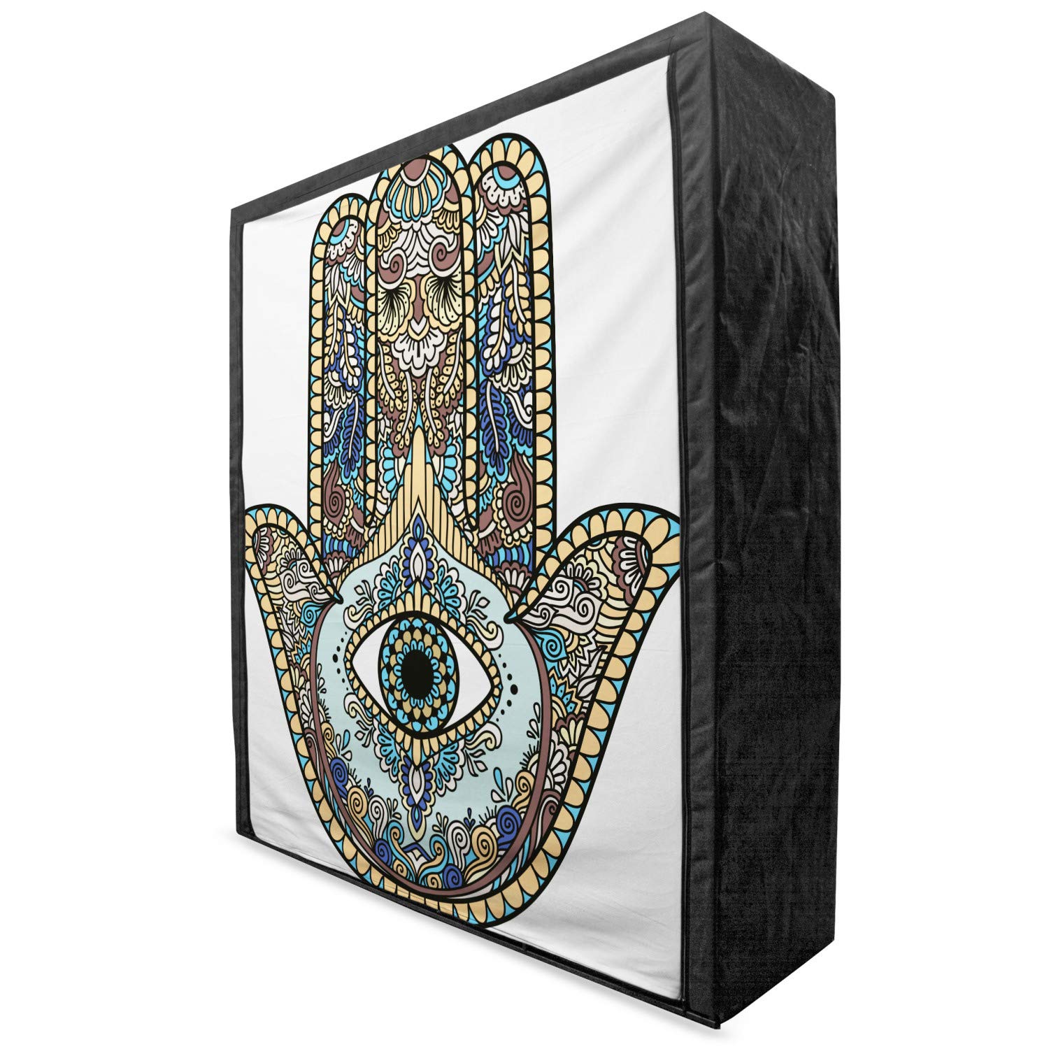 Lunarable Hamsa Hand Portable Fabric Wardrobe - Vintage Bohemian Pattern Clothing Organizer with Shelves, 59 Inch Multicolor Storage Closet for Bedroom, Closet, Dorm & Travel