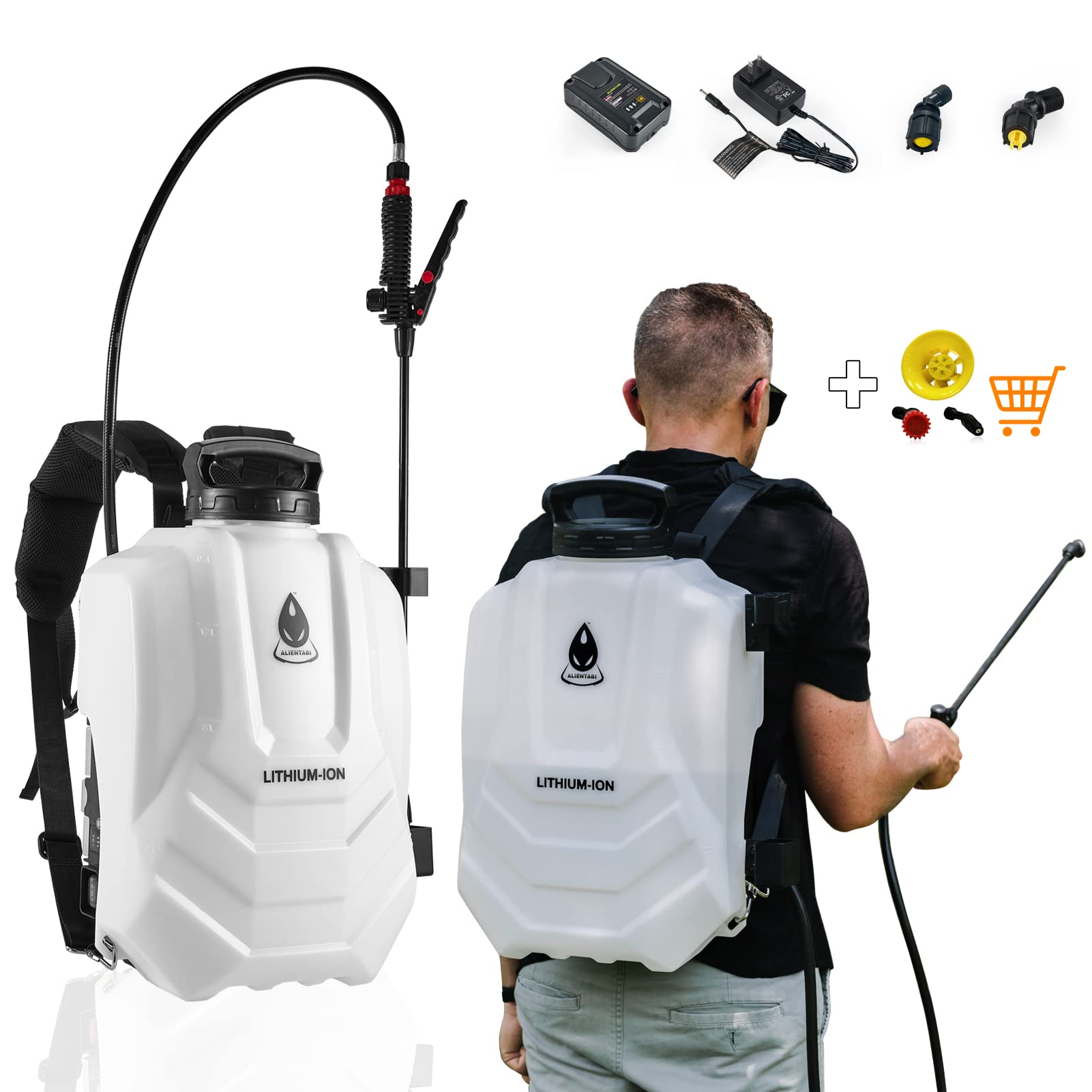ALIENTABI 4 Gallon Battery Powered Backpack Sprayer - 18V/2.6Ah Lithium Battery, 36-65 PSI Adjustable Pressure, Waterproof Electric Sprayer for Gardening, Lawn Care, Pest Control & Agricultural Use