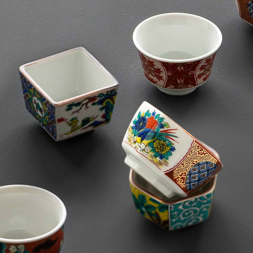 Premium Japanese Kutani Yaki Ceramic Tea Cup Set - 6 Piece Hand-Painted Traditional Tea Cups for Matcha, Green Tea & Herbal Tea - Elegant Gift for Tea Lovers & Home Decor