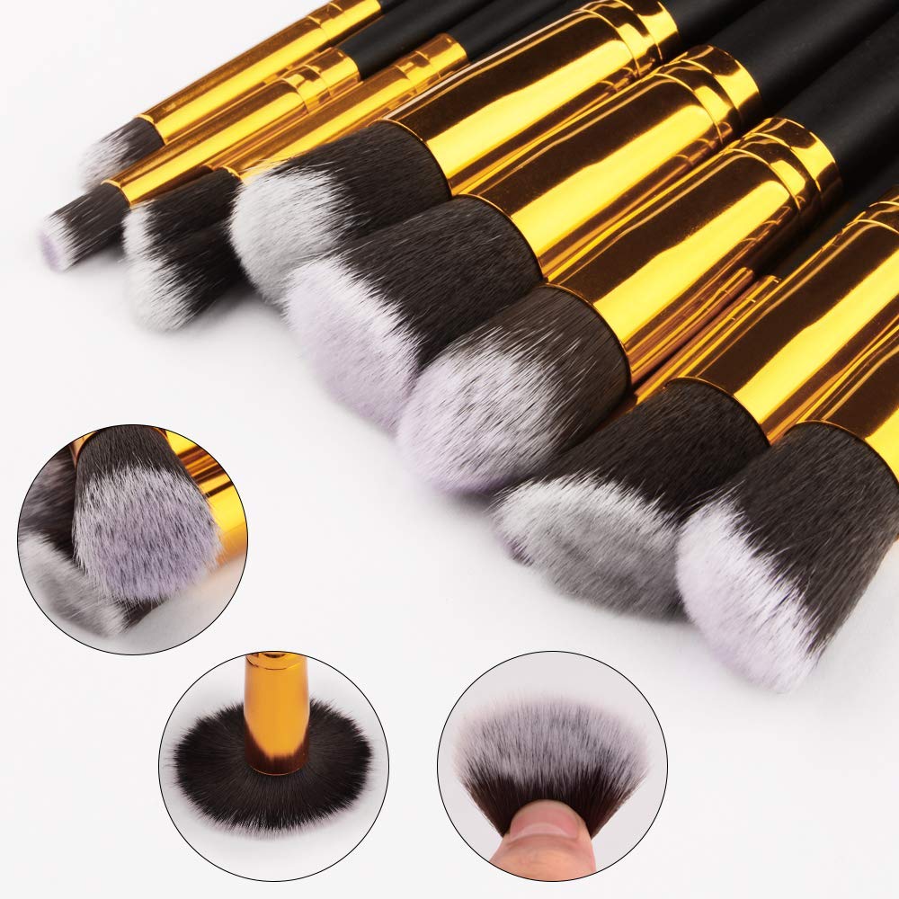 Glamzone 10Pcs Makeup Brush Set - Ultra Soft Dense Hair Foundation, Eyeshadow, Blush & Contour Brushes for Flawless Makeup Application (Black) | Perfect for Professional Makeup Artists & Beginners at Home or Salon Use