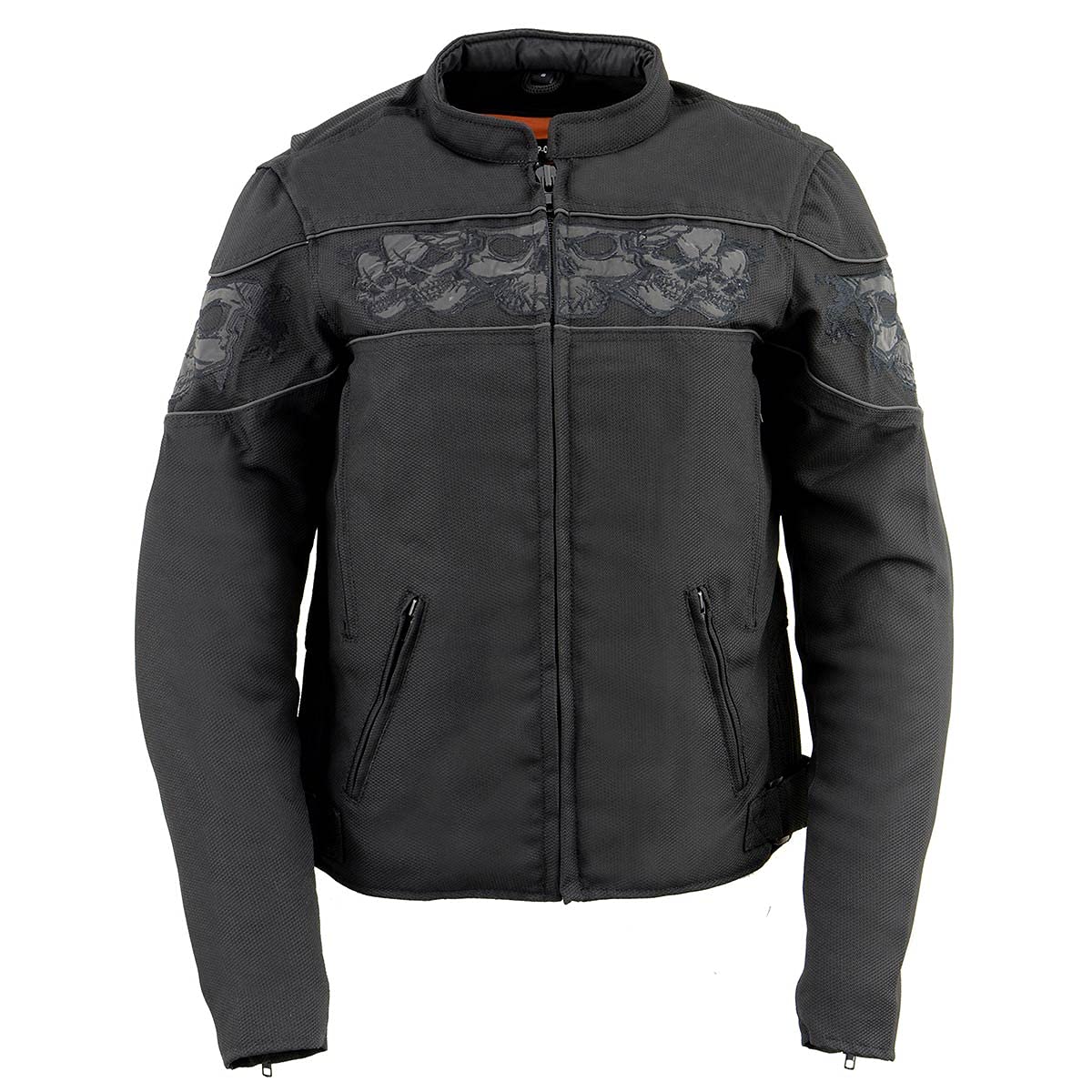 Milwaukee Leather MPL2730 Women's Black Crossover Textile Scooter Jacket with Reflective Skulls - Waterproof Motorcycle Riding Gear for Urban Commuting & Night Safety