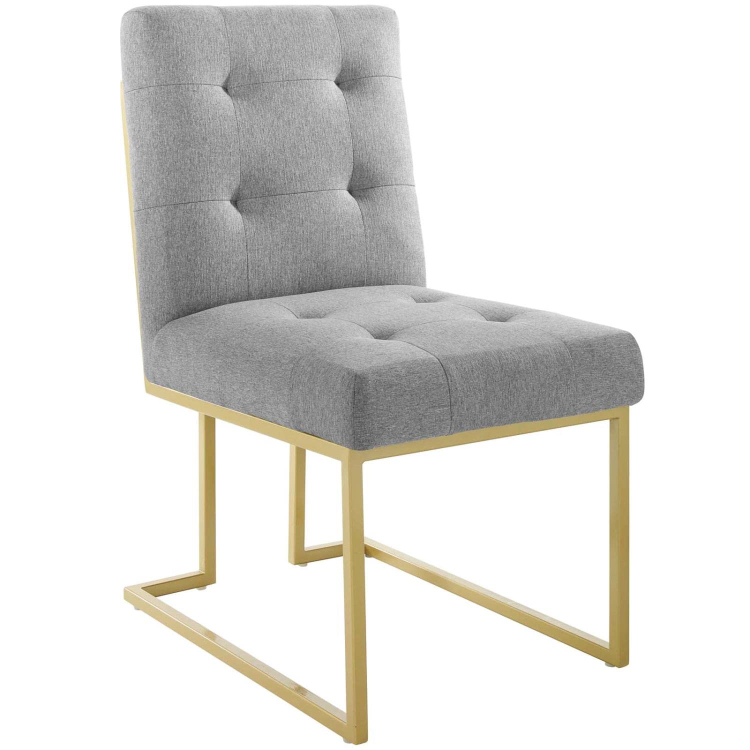 Modway Privy Upholstered Dining Chair - Stainless Steel Frame with Gold Finish & Light Gray Fabric - Perfect for Modern Dining Room, Kitchen or Office Setting