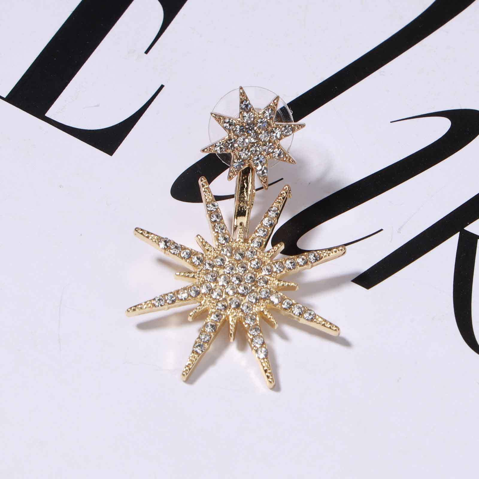 Allereya Crystal Starburst Ear Jacket Earrings - 14K Gold Plated Cubic Zirconia Paved Vintage Stud Earrings for Women, Girls Gift | Perfect for Parties, Weddings & Everyday Elegance