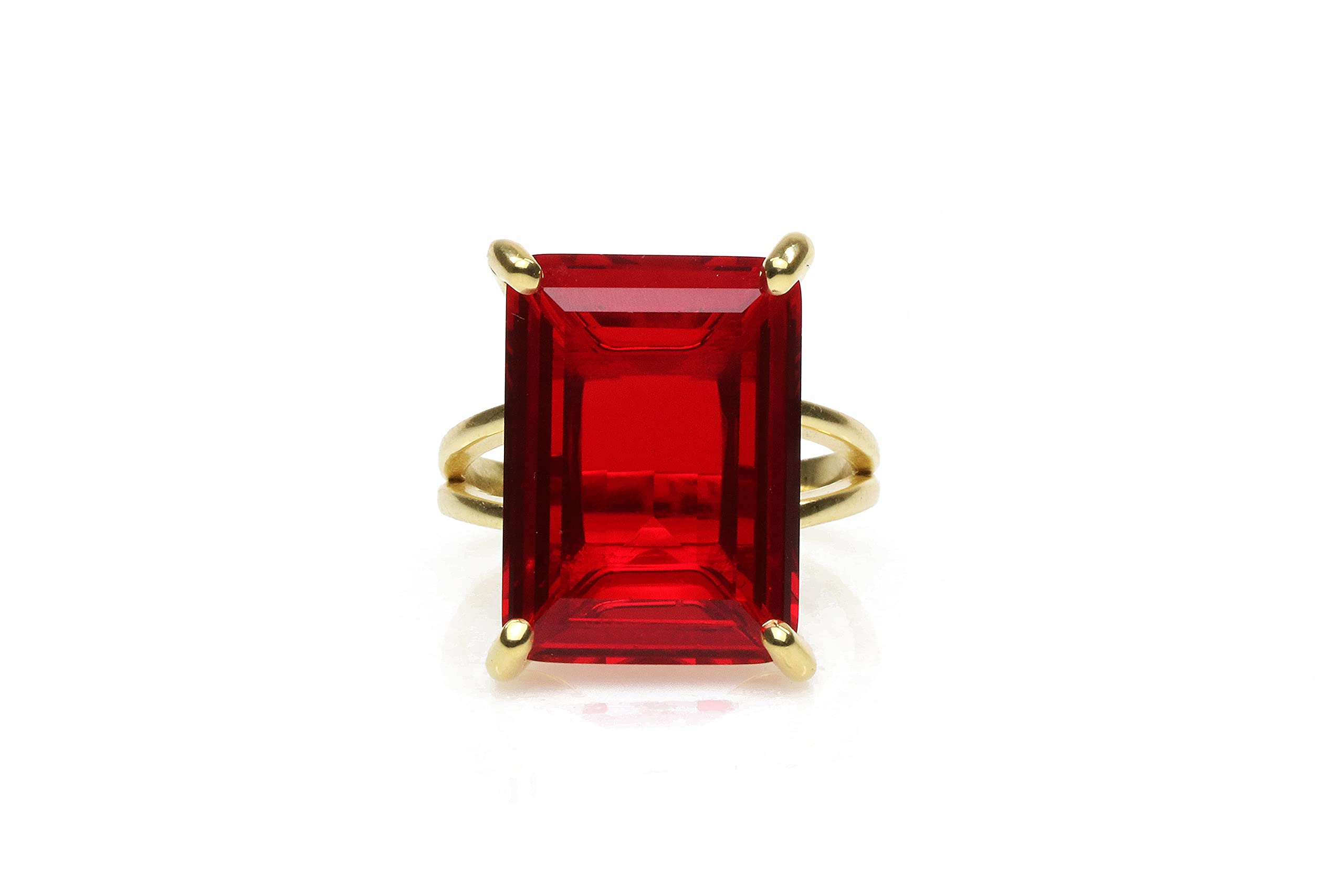 14K Gold Prong Set Ruby Birthstone Rectangle Ring for Women - Elegant Simple & Statement Jewelry - Customizable with Engraving - Perfect for Birthdays, Anniversaries, Mother's Day & Everyday Wear