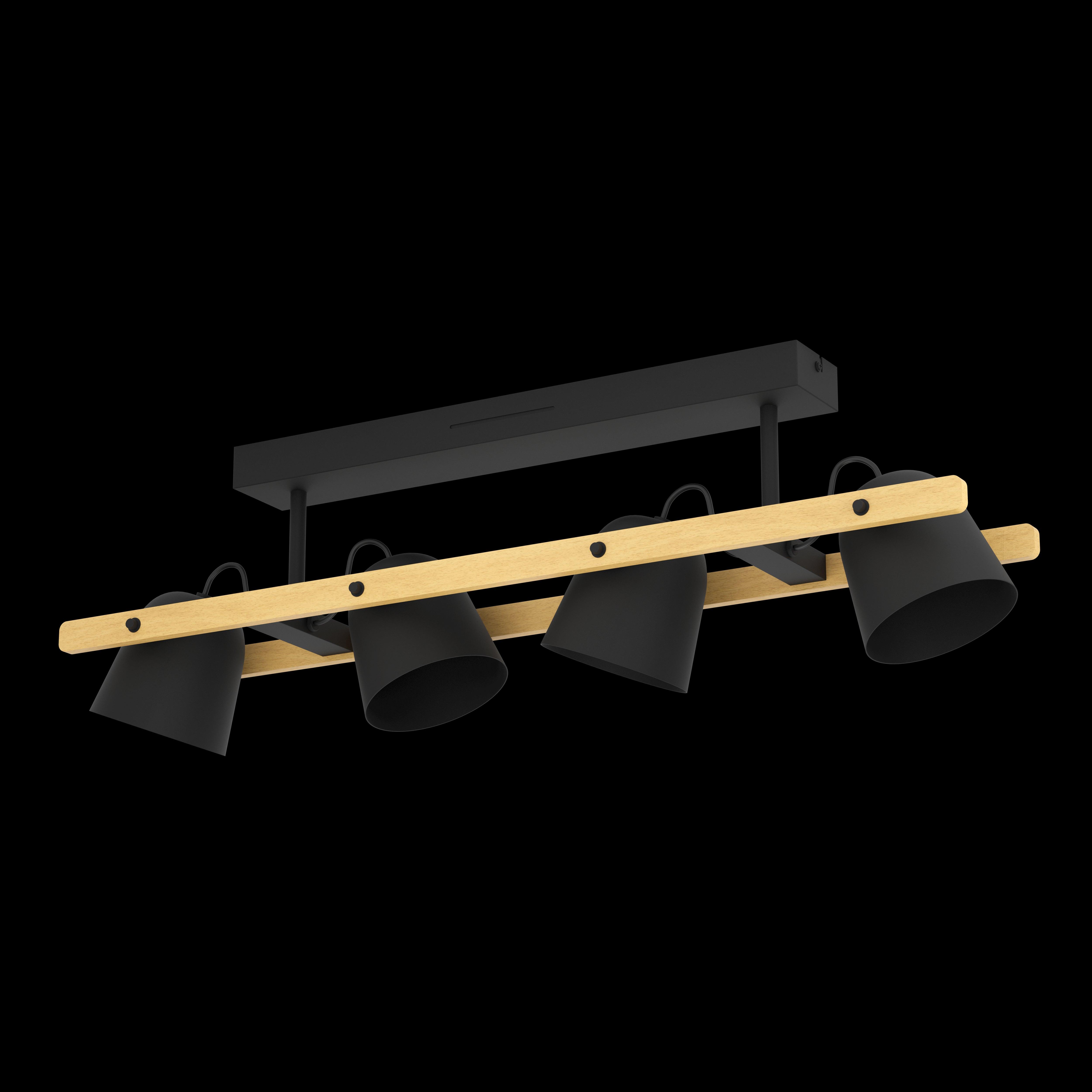 Eglo Connect Hornwood Z Smart LED Light Bar - 4-Light Black & Wood Flush Mount Ceiling Fixture - Perfect for Modern Living Room, Bedroom, or Kitchen Lighting