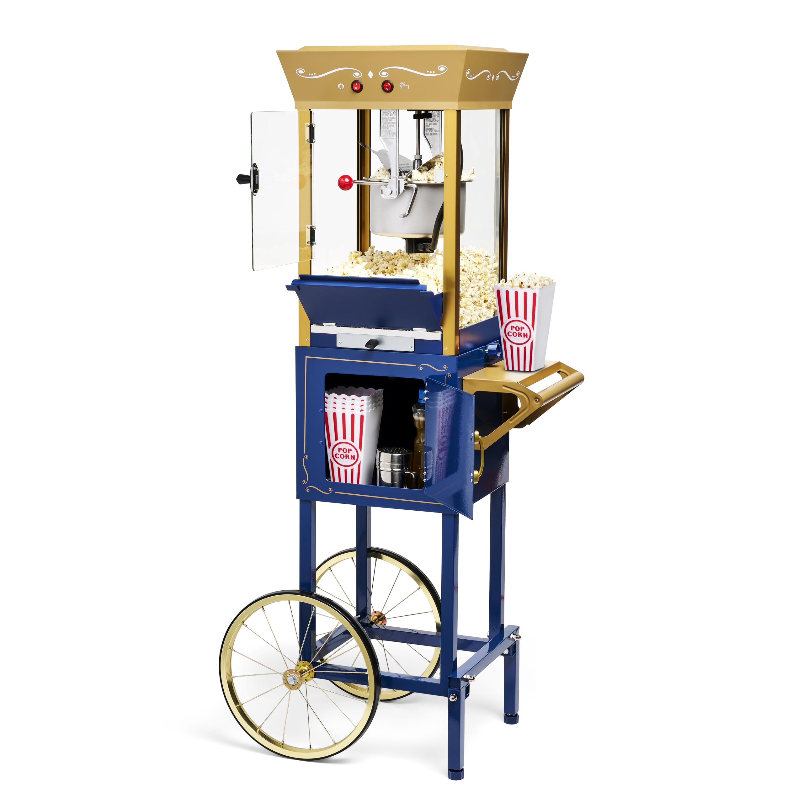 Vintage Nostalgia Popcorn Maker Machine - 8 Oz Kettle Professional Cart Makes 32 Cups - Movie Theater Style Popcorn Popper in Navy & Gold - Perfect for Home Theater, Parties, and Family Movie Nights