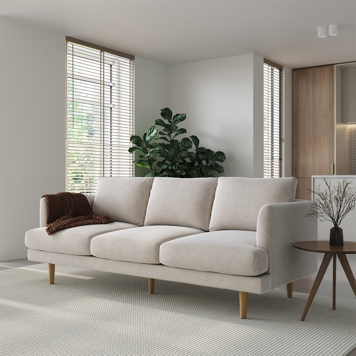 Jaspa Linen 3-Seater Sofa - Modern Living Room Furniture for Small Spaces | Comfortable Couch for Apartments, Condos & Cozy Homes
