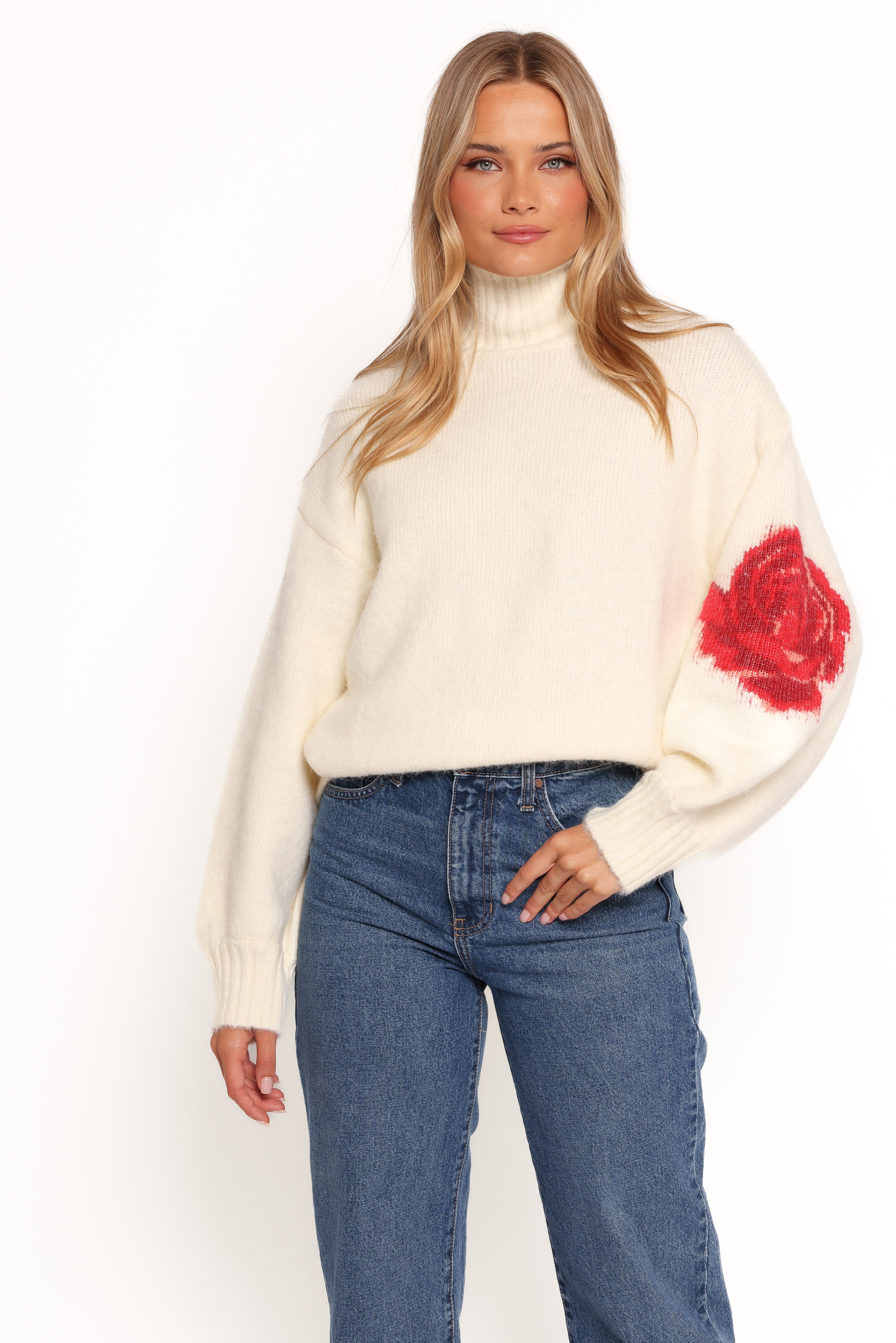 Kelso Women's Floral Embroidery Knit Sweater - Cream | Soft & Cozy Pullover for Fall & Winter | Perfect for Casual Outfits, Office Wear & Holiday Gatherings