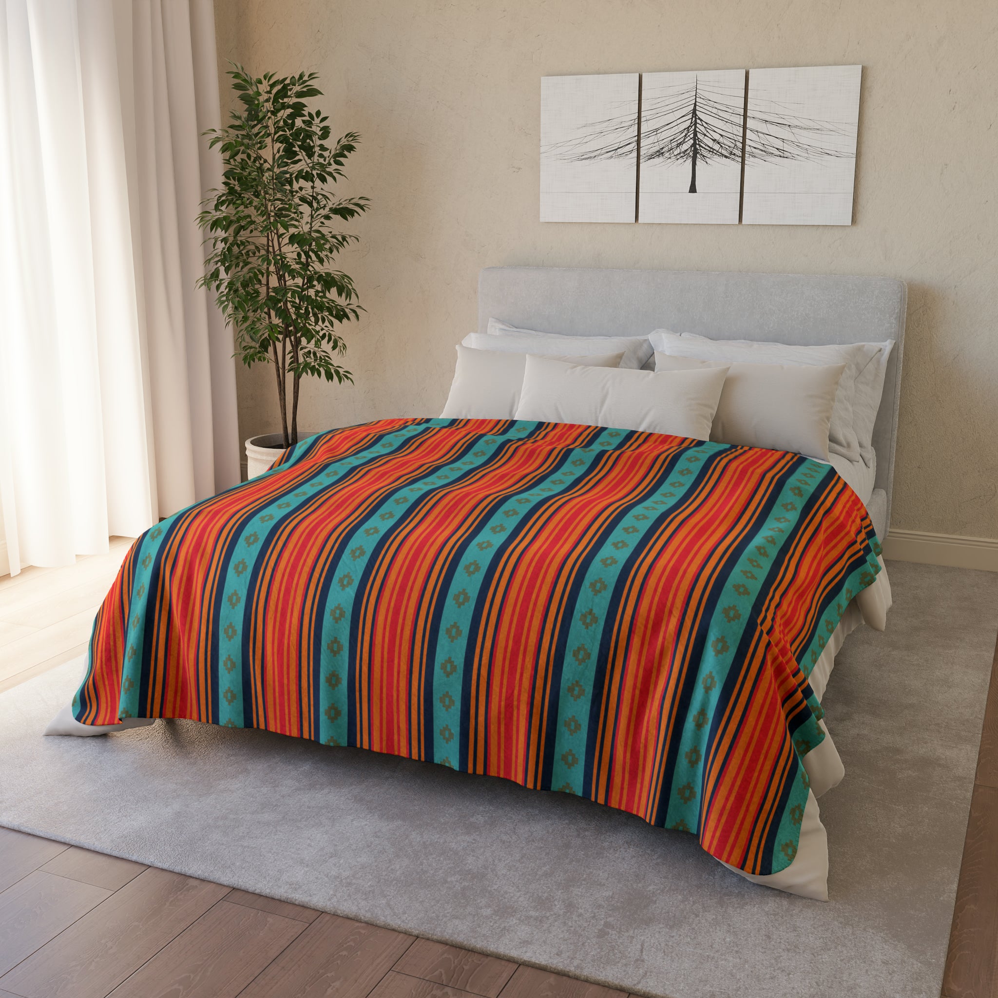 Soft Fleece Sherpa Blanket with Southwestern Rio Grande Print - Warm Cozy Throw for Couch, Bed & Travel - Available in 2 Sizes