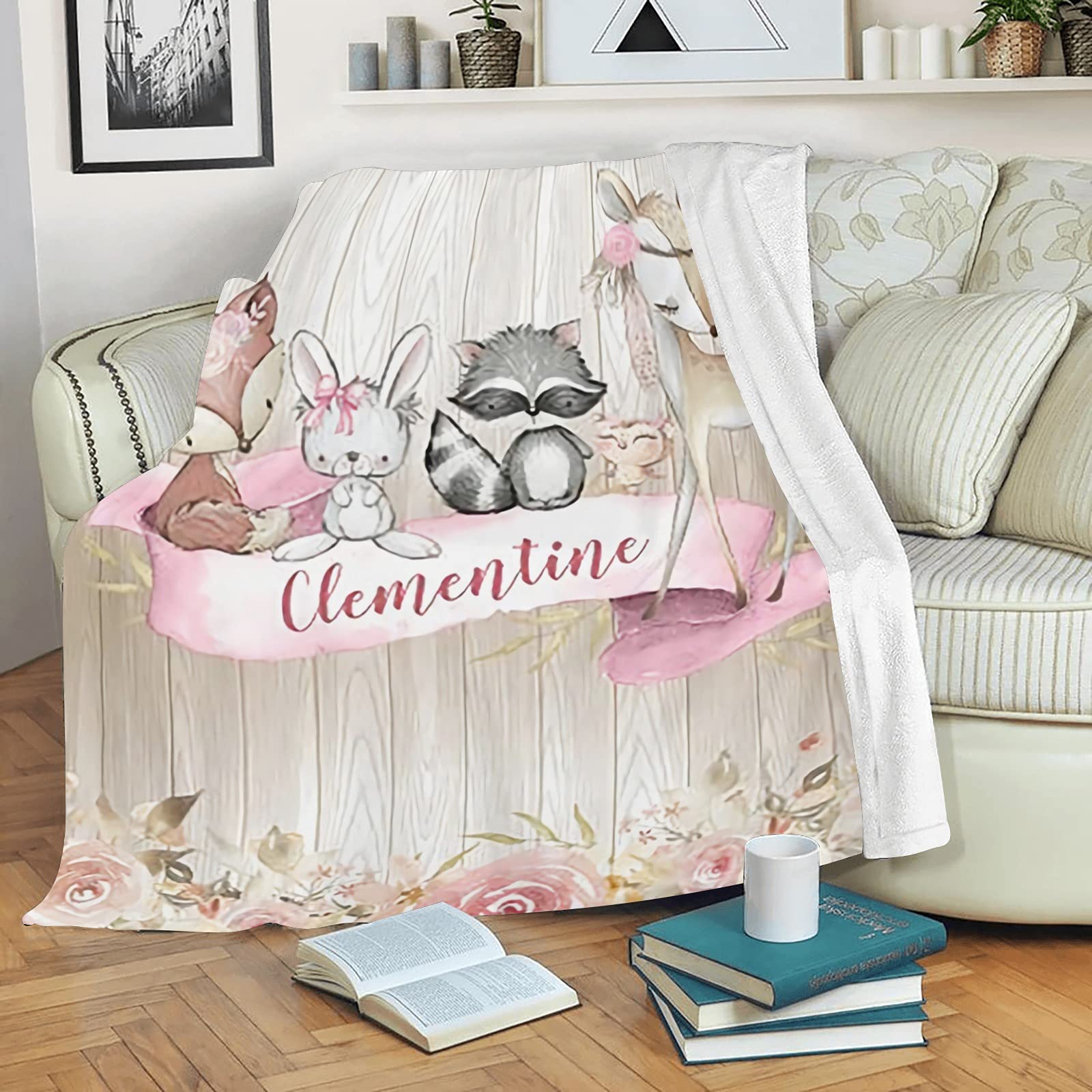 Personalized Baby Blanket with Name & Animals - Custom Soft Blankets for Newborns - Perfect Baby Shower Gift for Boys & Girls - Gender Neutral Nursery Decor - Ideal for Cuddling, Swaddling & Photo Props