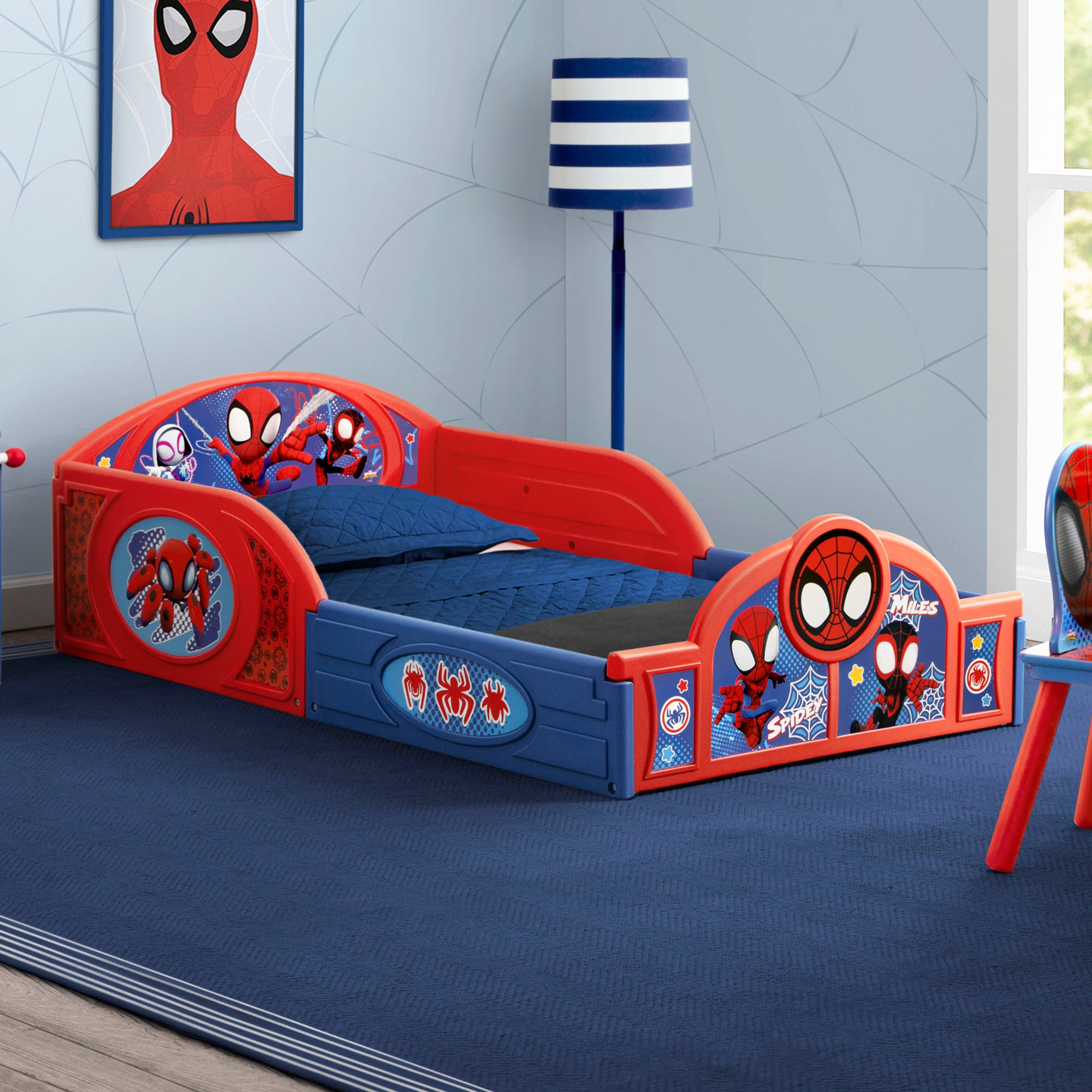 Marvel Spidey and His Amazing Friends 4-Piece Toddler Bedroom Set - Includes Toddler Bed, Table, Chair & Toy Box for Kids Room Decor | Perfect for Playtime, Naptime and Superhero-Themed Nursery