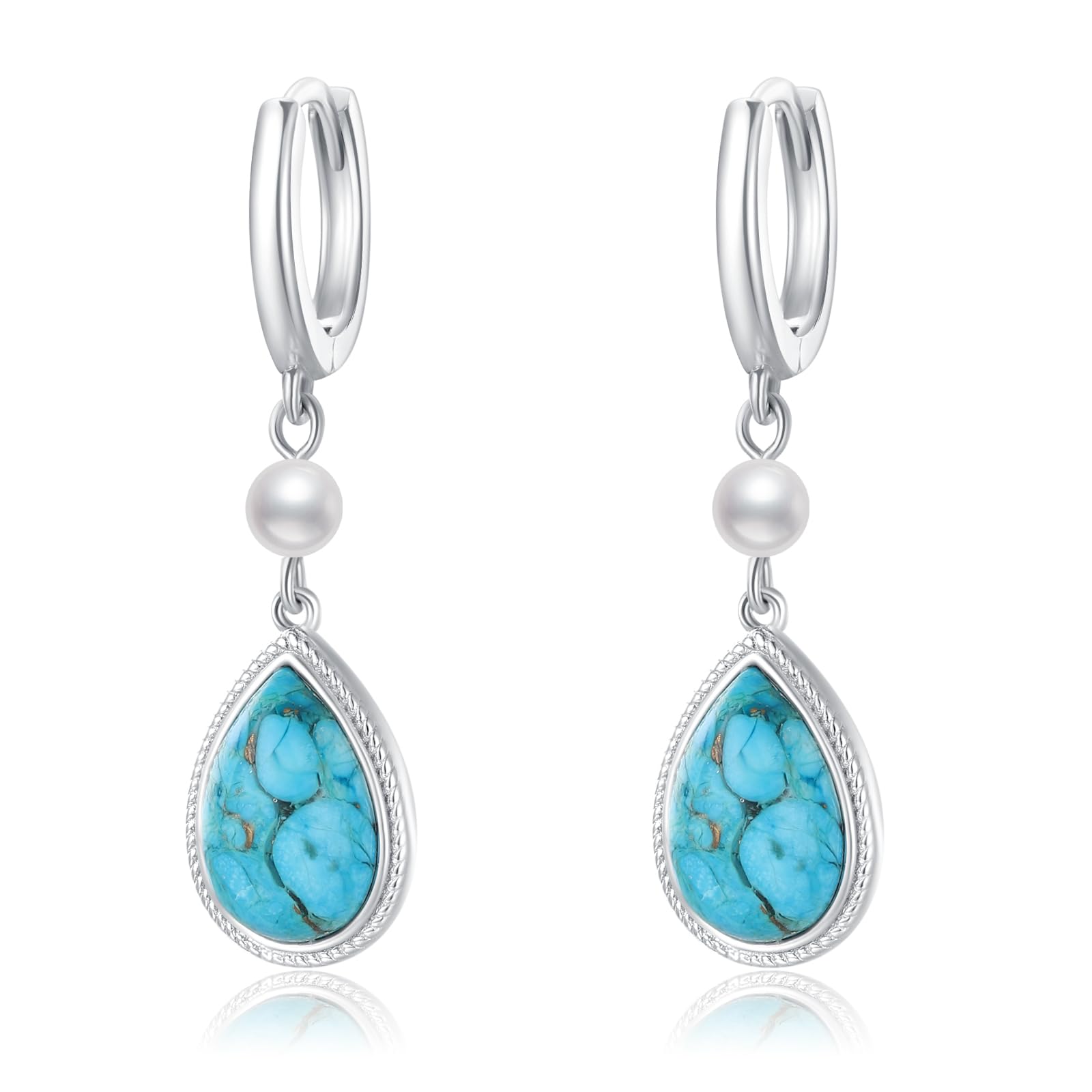 Turquoise Dangle Earrings for Women - S925 Sterling Silver Rectangle Leverback Gemstone Jewelry | Boho Chic Accessories for Parties, Weddings & Everyday Wear