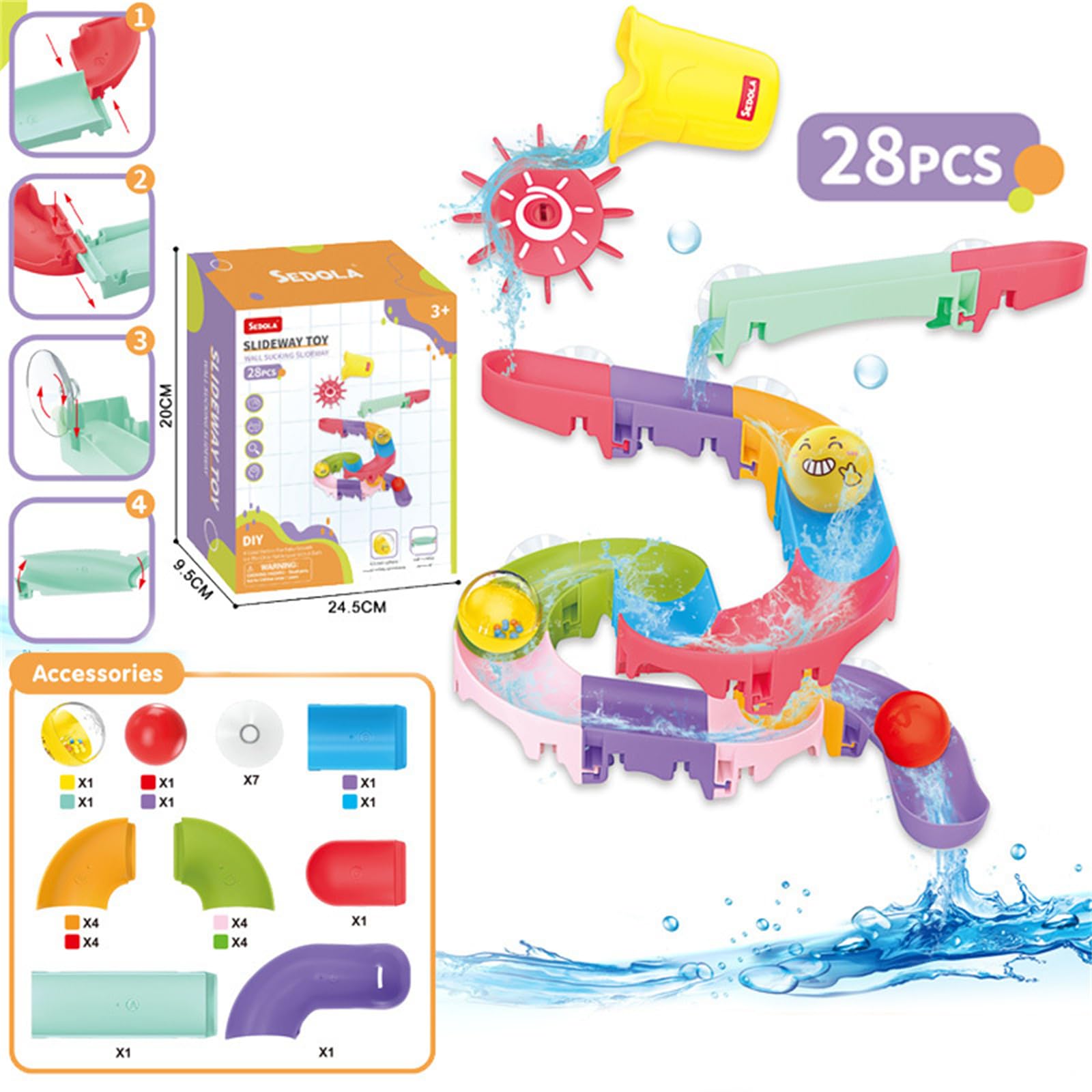 32PCS Fun DIY Slippery Slide Bath Toys for Kids with Suction Cups - Summer Baby Bath Time Play Set for Toddlers | Perfect for Bathtub Fun, Sensory Play & Water Learning Activities
