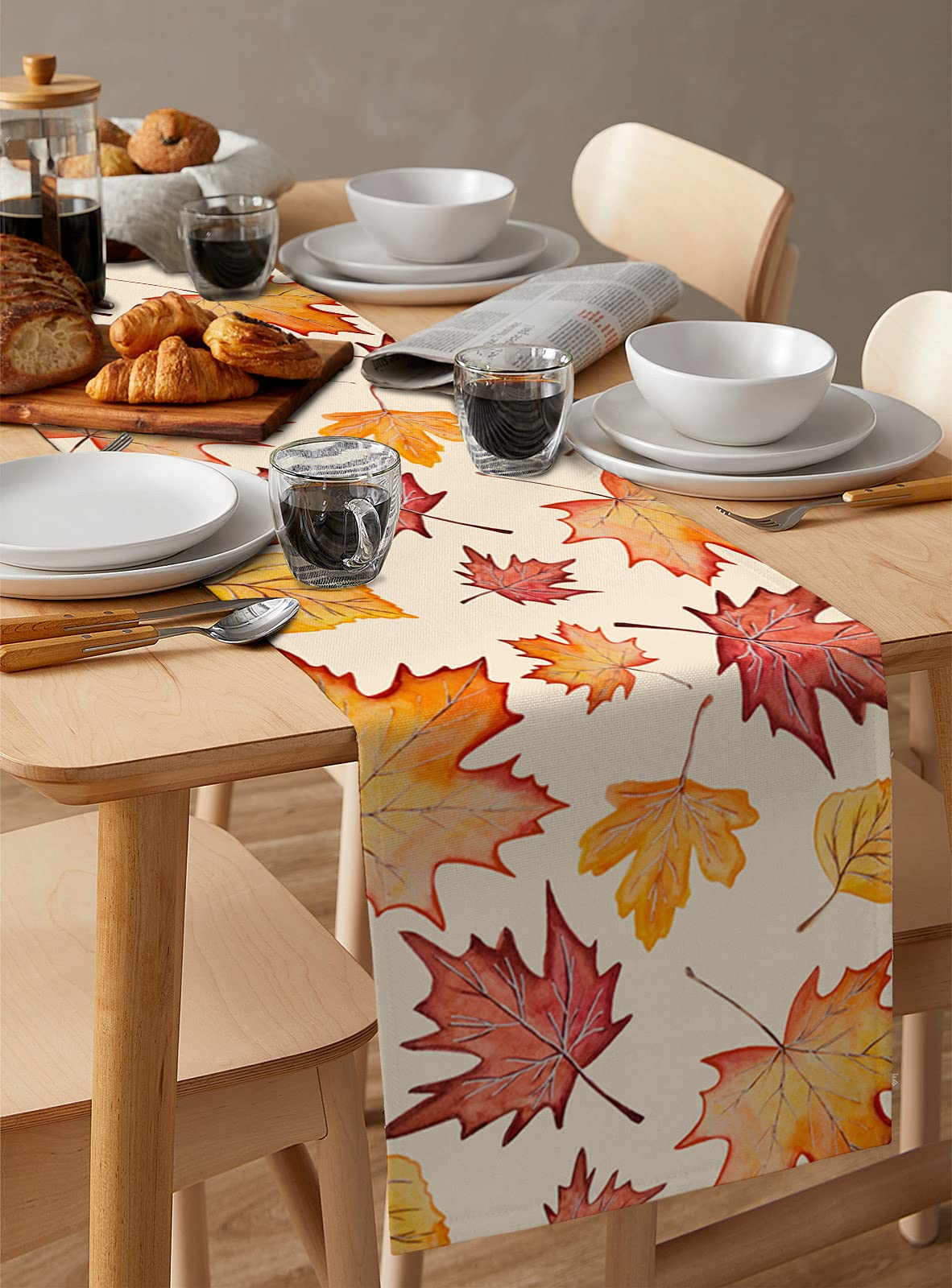 90-Inch Autumn Maple Leaf Burlap Table Runner - Rustic Fall Kitchen & Dining Table Decor for Family Dinners, Holiday Gatherings & Parties (13x90 Inches) | Perfect for Thanksgiving, Christmas & Seasonal Home Decor
