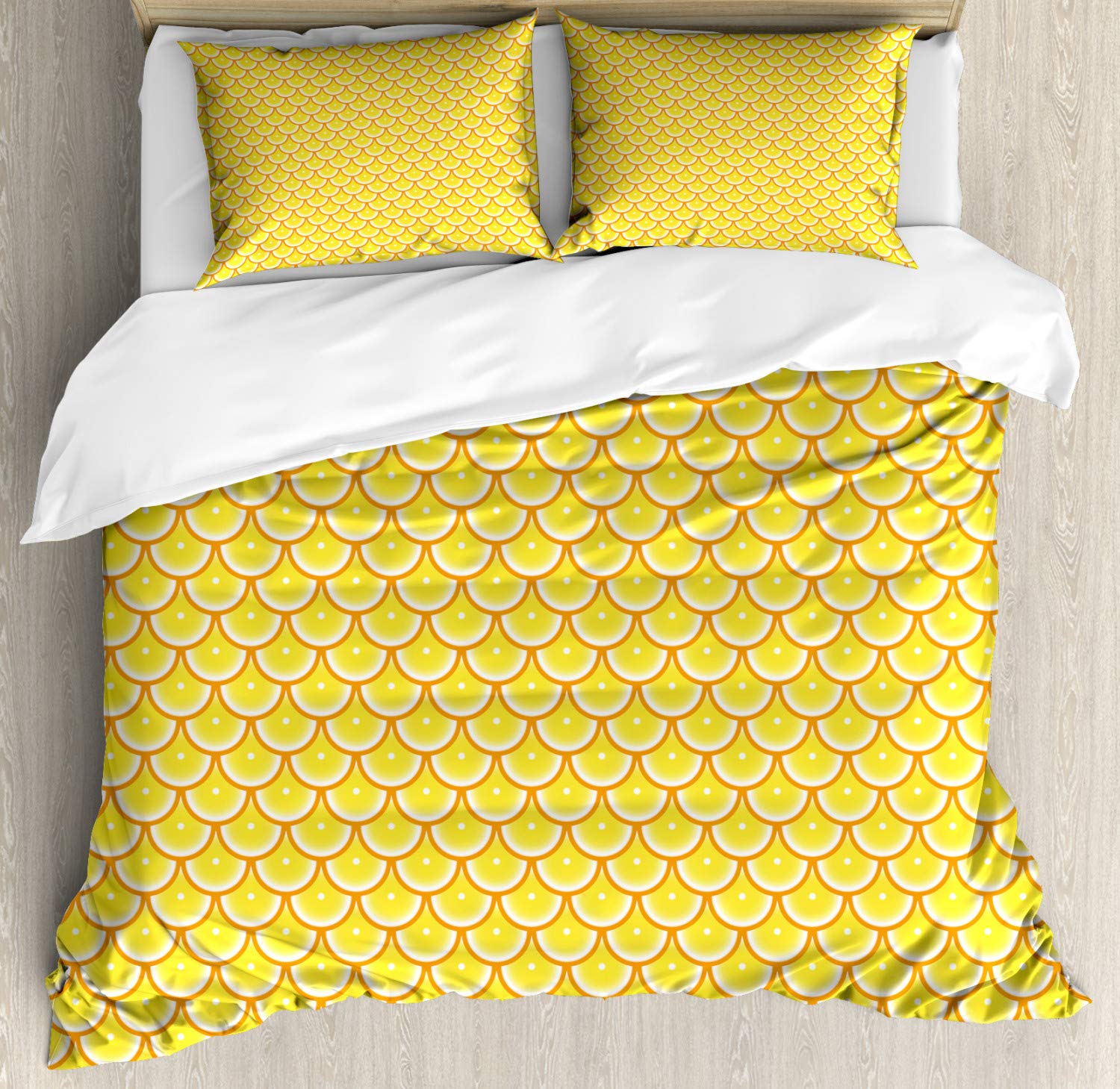 Ambesonne Tangerine Duvet Cover Set - Retro Abstract Citrus Pattern 3-Piece Bedding (Queen Size) in Pastel Yellow Orange | Includes Duvet Cover + 2 Pillow Shams | Perfect for Boho, Vintage & Modern Bedrooms