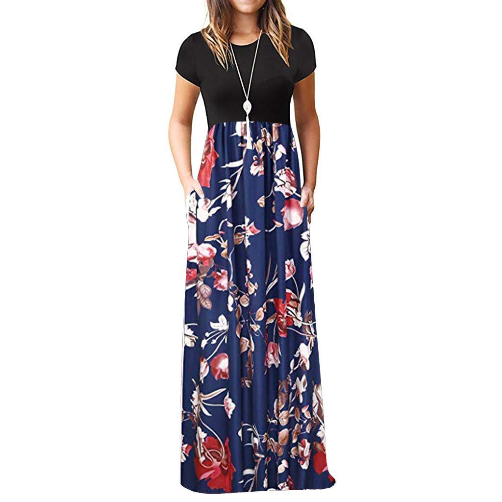 **Plus Size Maxi Dresses for Women - Gibobby Short Sleeve Loose Plain Long Dresses with Pockets (Navy) - Casual Summer Beach & Vacation Wear**