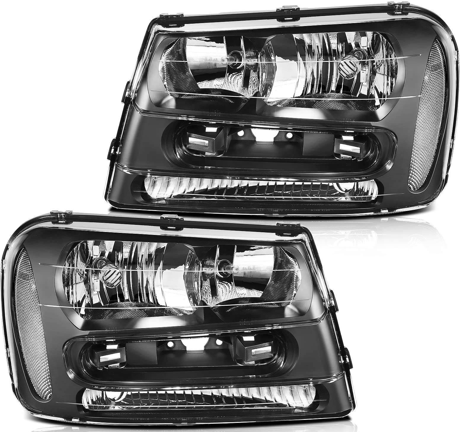 Chevrolet Trailblazer Headlight Assembly (2002-2009) & Trailblazer EXT (2002-2006) - Black Housing, Clear Reflector & Lens - Driver & Passenger Side Replacement Headlamps - Perfect for Night Driving & Off-Road Adventures