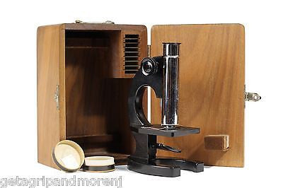 Bausch & Lomb Model R Microscope with Prepared Slides in Wooden Box - Perfect for Biology Students, Science Classrooms & Home Laboratory Use