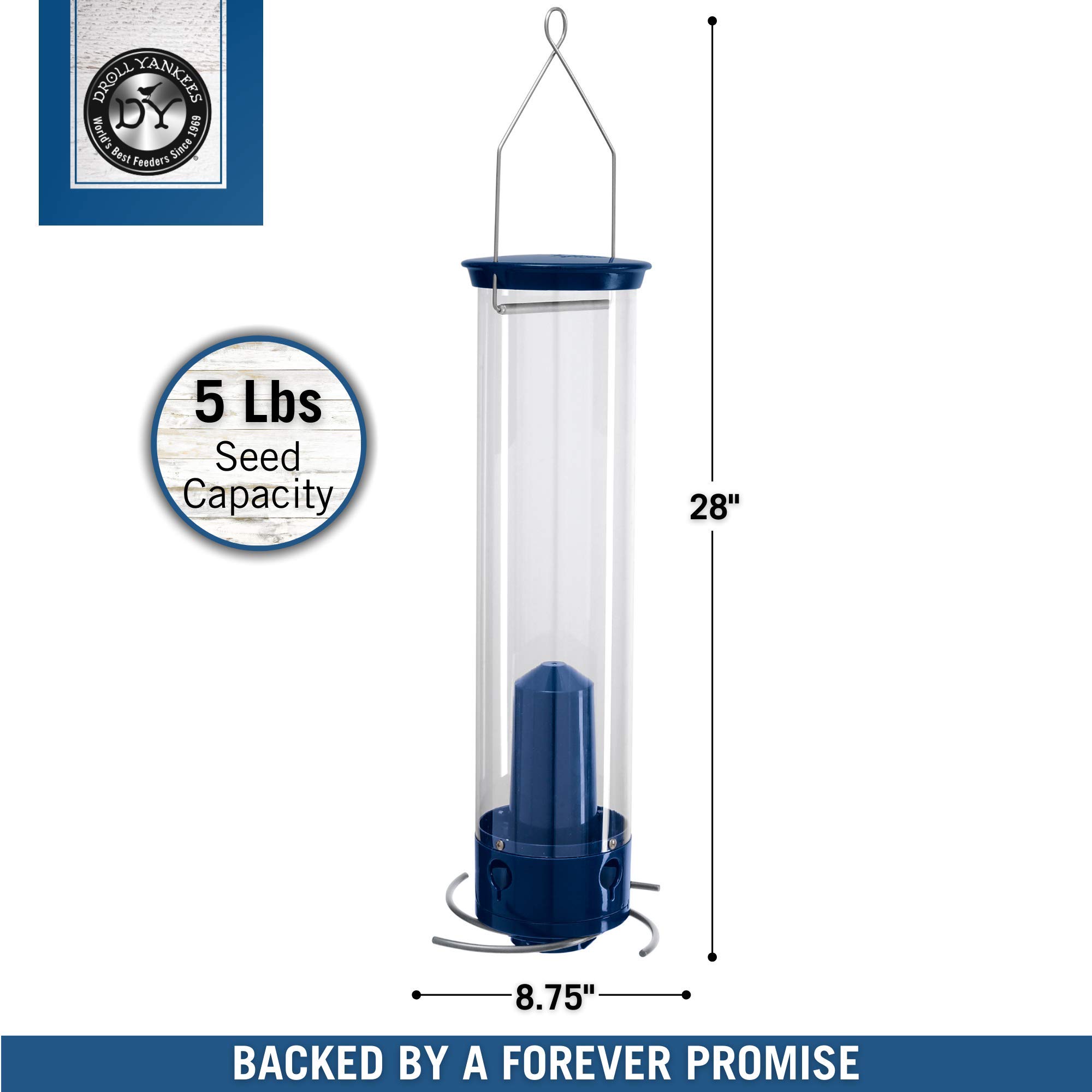 Droll Yankees Whipper Squirrel-Proof Bird Feeder - Collapsible Perches, 5lb Seed Capacity, Blue - Attract Wild Birds to Your Garden or Backyard