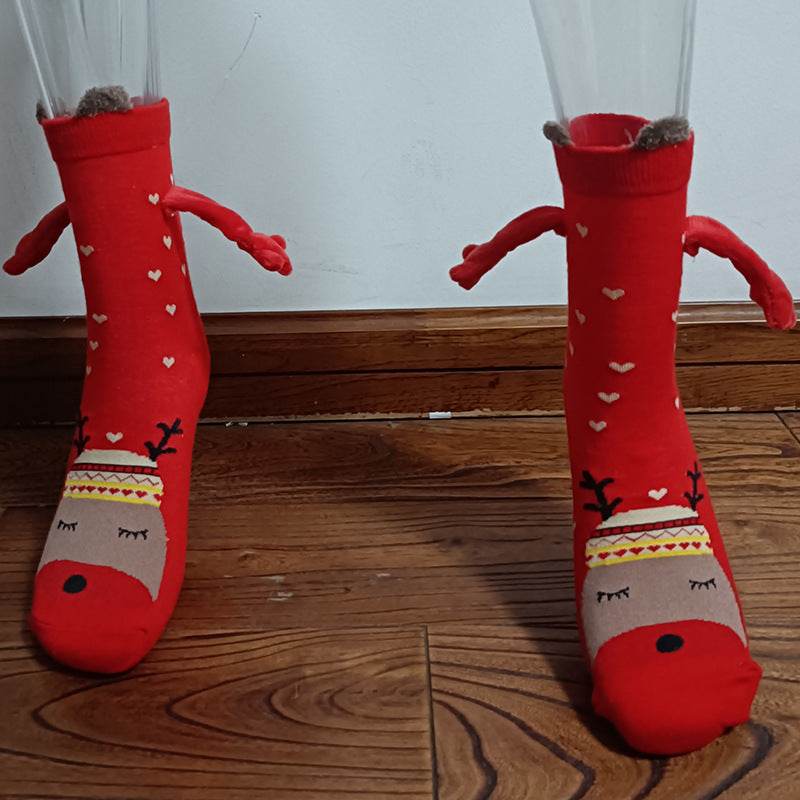 Cozy Christmas Socks for Hand Holding - Warm Holiday Couple Socks for Christmas Gifts, Stocking Stuffers & Romantic Winter Nights