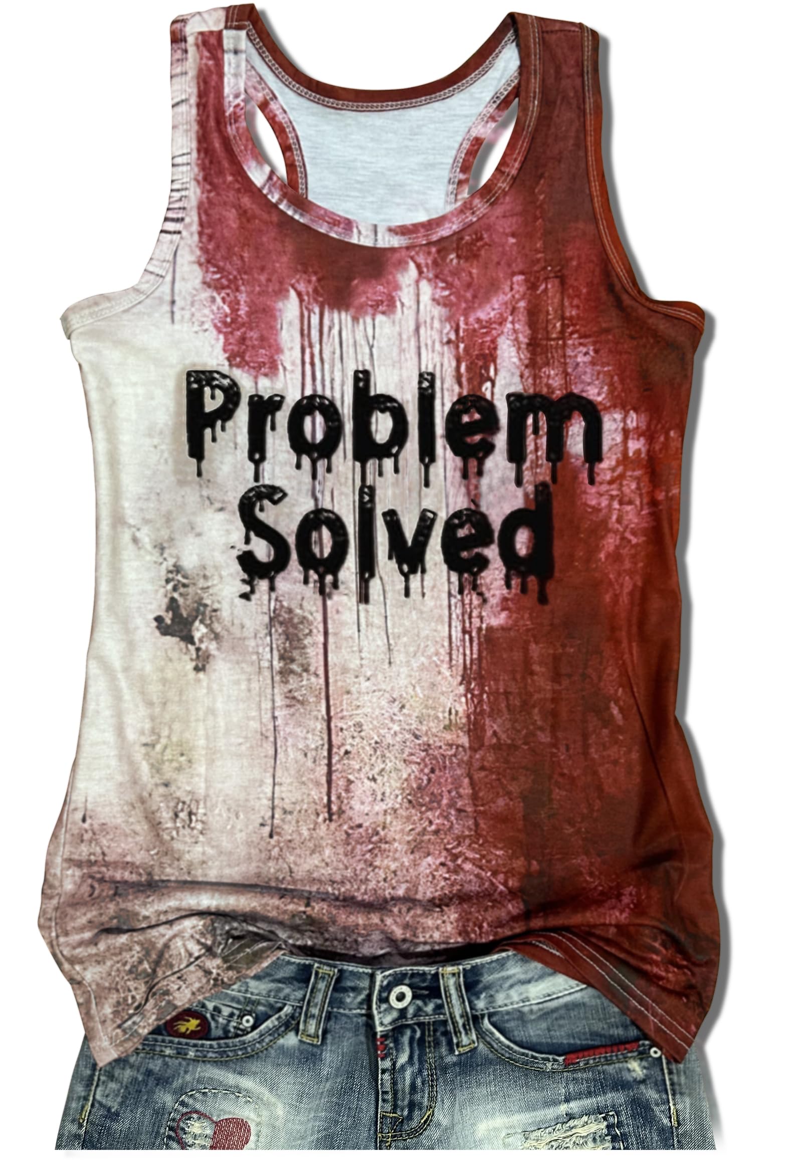 Women's Halloween Racerback Tank Tops with Bloody Splatter Graphic - Spooky Casual Shirts for Halloween Parties & Costume Events