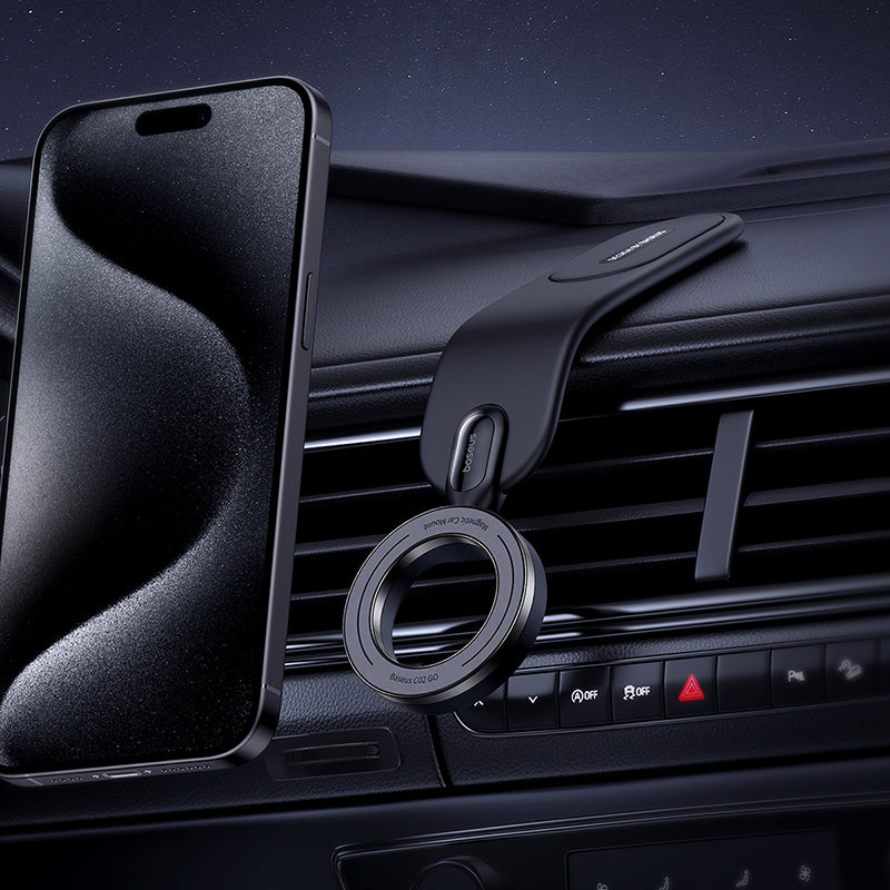 Baseus 360° Rotatable Magnetic Car Phone Holder - Flexible & Strong Grip for iPhone, Samsung, Galaxy - Perfect for Driving, Commuting & Road Trips (Black)