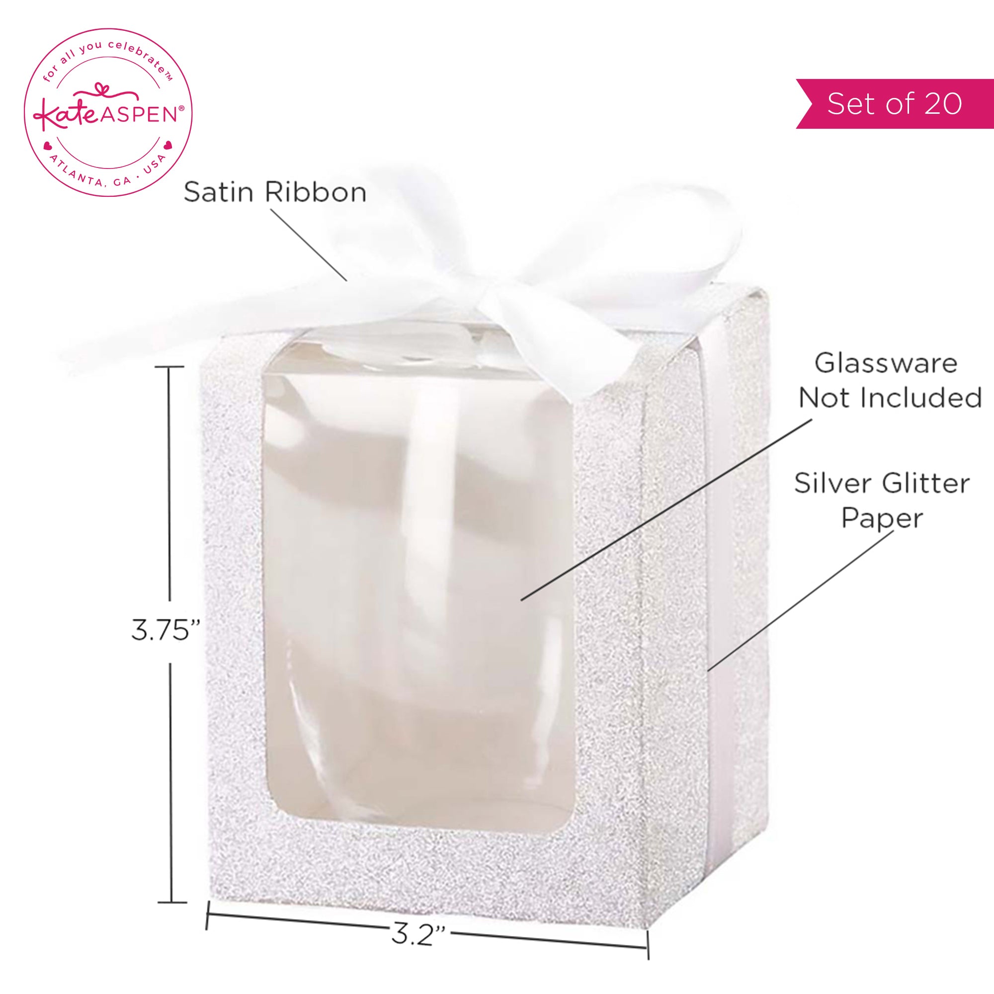 Premium 9 oz Silver Glassware Gift Set with Elegant Ribbon - 20-Piece Collection for Weddings, Parties & Corporate Events