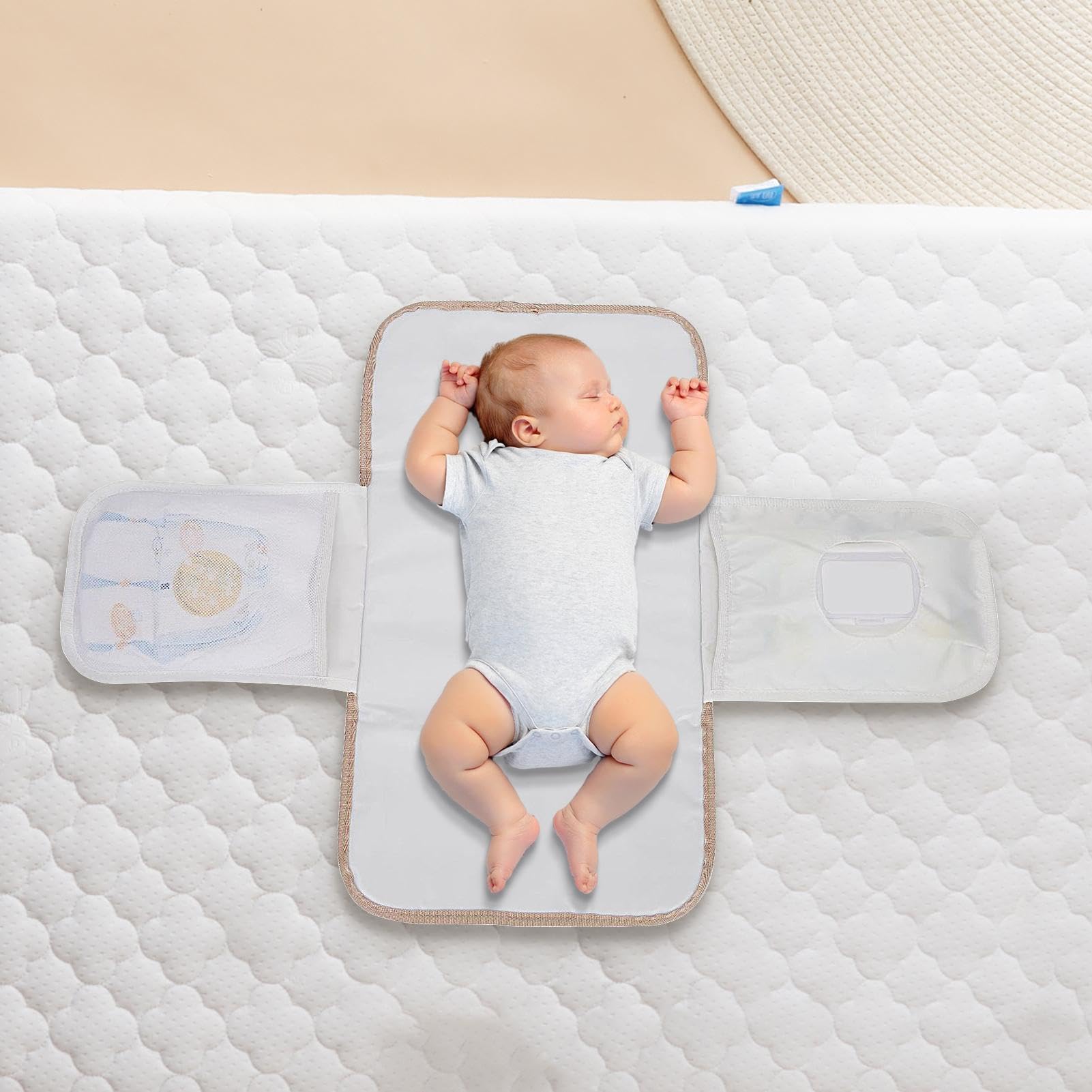 Portable Baby Changing Pad - Foldable, Washable & Lightweight Travel Changing Mat with Classic Stripes for Diaper Changes at Home or On the Go | Perfect for Nursery, Car, Stroller & Travel Essentials