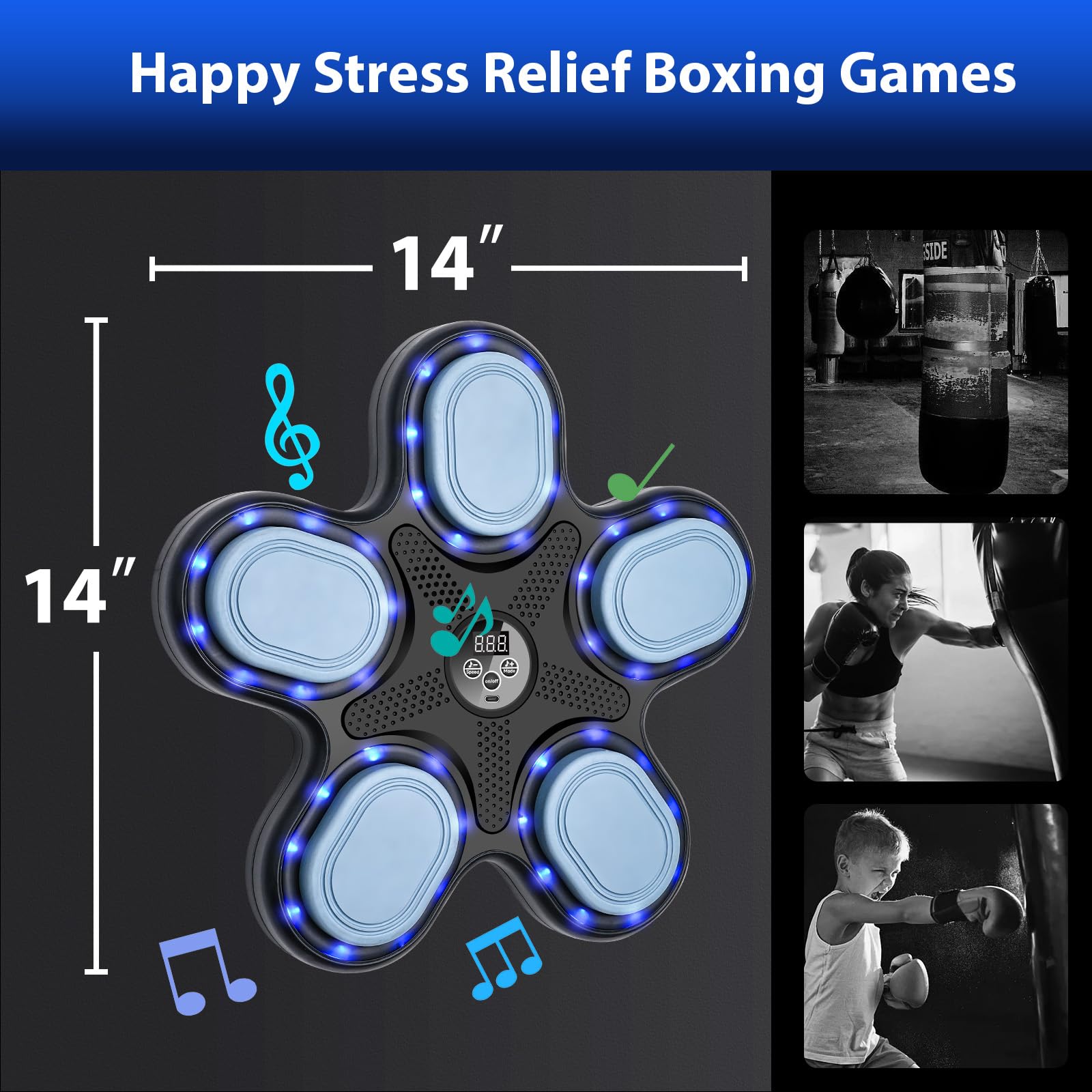 Smart Music Boxing Machine for Adults & Kids - LED Electronic Wall Mounted Training Equipment with Premium Boxing Gloves | Home Gym, Indoor Workout, Fitness Training (Black 11)
