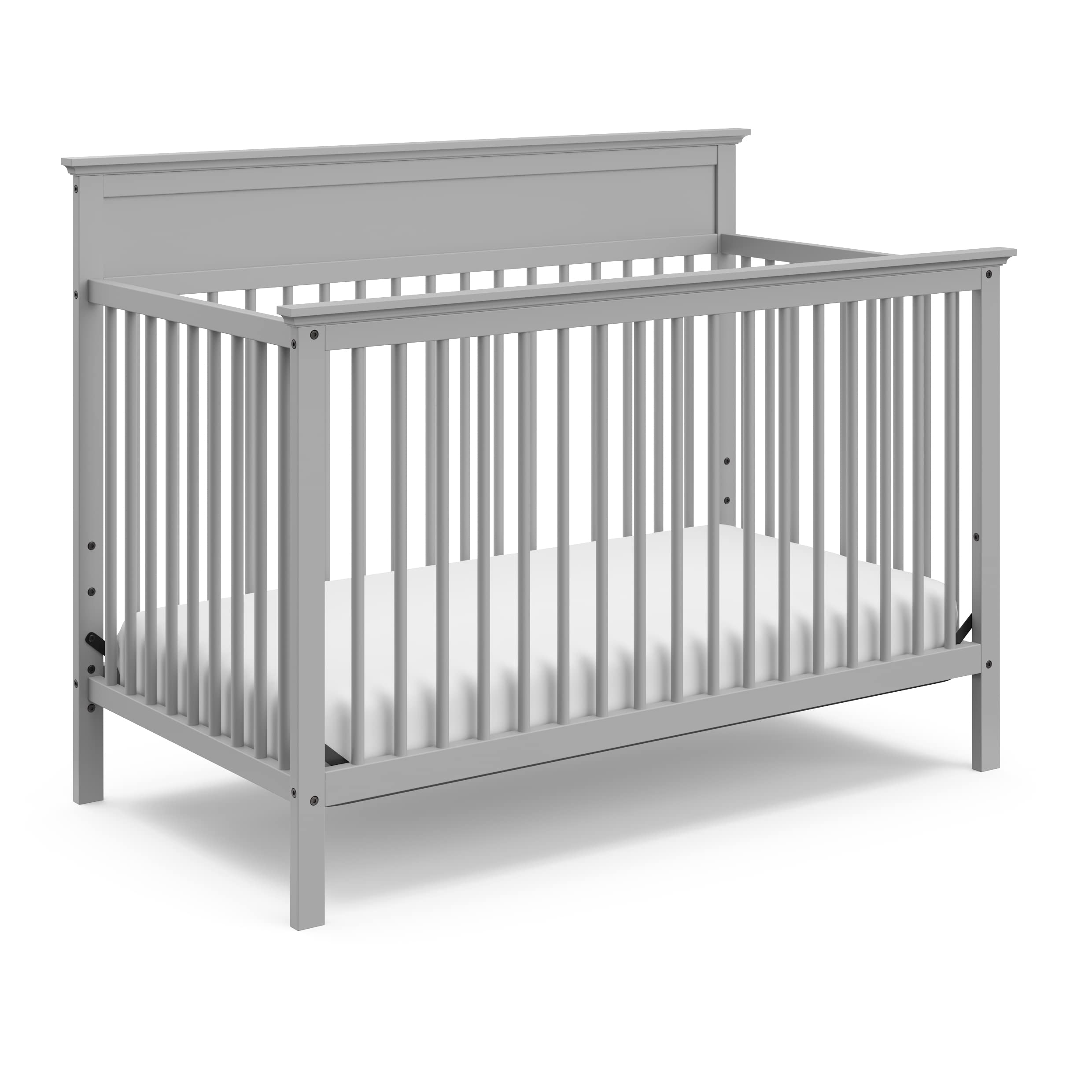 Storkcraft Carmel 5-in-1 Convertible Crib in Pebble Gray - GREENGUARD Gold Certified, Converts to Toddler Bed & Full-Size Bed, Adjustable Mattress Heights (4 Levels), Fits Standard Full-Size Mattress - Perfect for Nursery, Baby Room & Toddler Bedroom Transition
