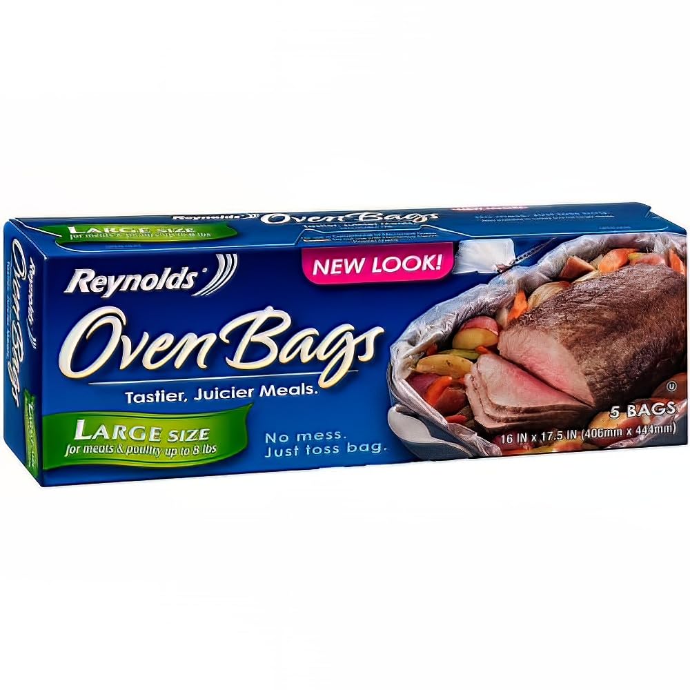 Reynolds Oven Bags Large Roasting Bags - 5 Count for Turkey, Chicken, Beef & Vegetables - BPA-Free Cooking Bags for Easy Cleanup & Juicy Meals
