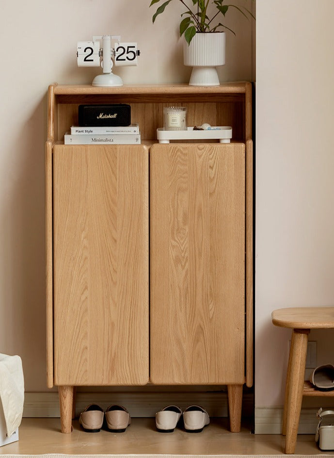 Solid Oak Wood Shoe Storage Cabinet - Organize Entryway & Closet - Perfect for Home, Apartment, and Office Organization