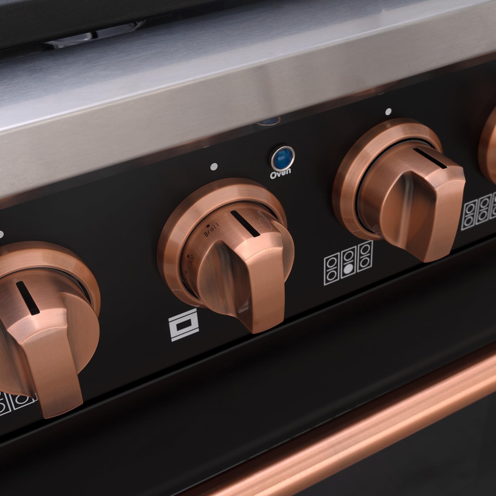 Akicon 36 Inch Freestanding Gas Range - 6 Sealed Burner Gas Stove with Heavy Duty Cast Iron Grates | 5.2 cu.ft Rapid Convection Oven | Blue Porcelain Interior (Black & Copper) | Perfect for Home Kitchen, Restaurant & Commercial Cooking