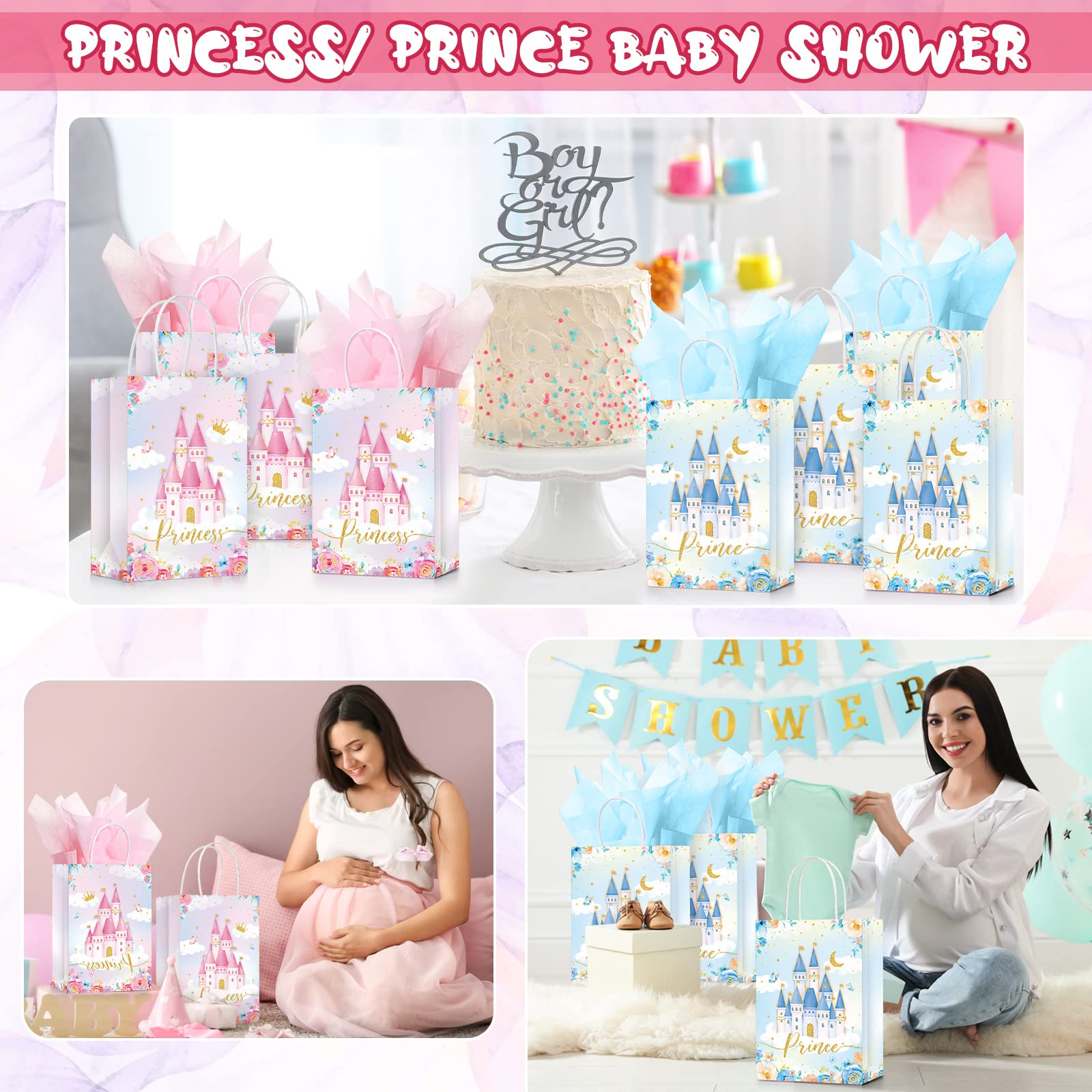 16-Piece Princess & Prince Party Favor Bags - Elegant Goodie Gift Candy Bags for Birthday, Baby Shower, Royal Themed Parties - Perfect for Kids' Celebrations, Gender Reveals & Fairy Tale Events
