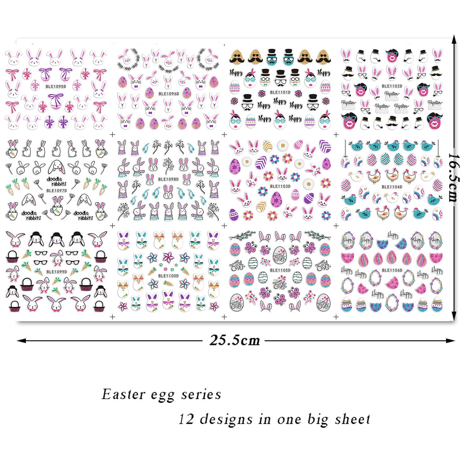 3D Easter Nail Art Stickers - 12 Sheets Self-Adhesive Bunny, Eggs & Flower Nail Decals for DIY Acrylic Nails | Perfect for Easter Parties, Spring Nail Designs & Nail Salon Decorations
