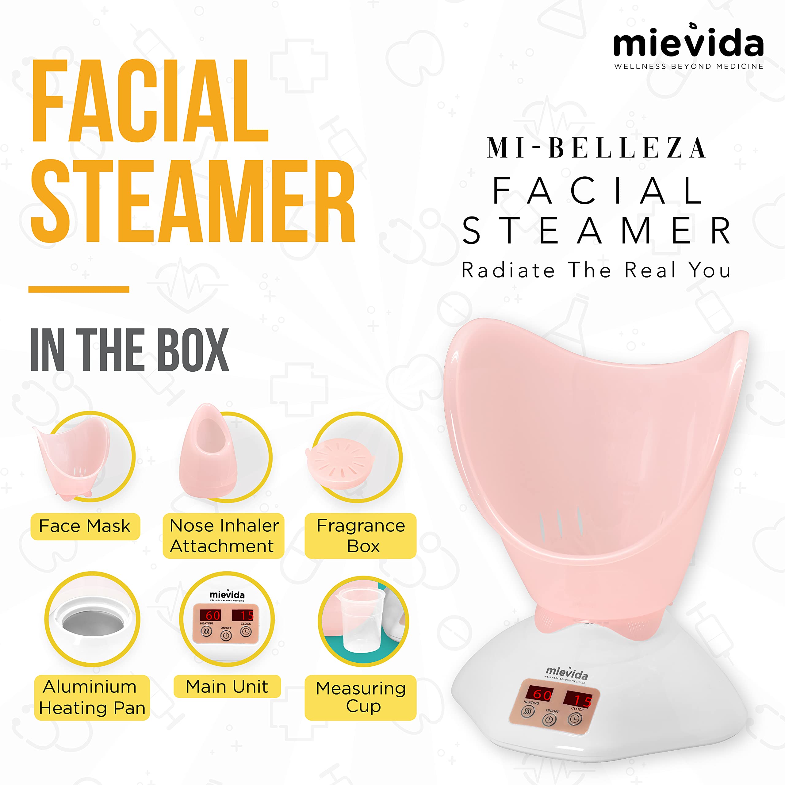 MIEVIDA Steam Inhaler Vaporizer & Facial Steamer with Timer & Temperature Control - Portable Pink Steam Therapy Device for Cold Relief, Sinus Congestion & Skin Care at Home