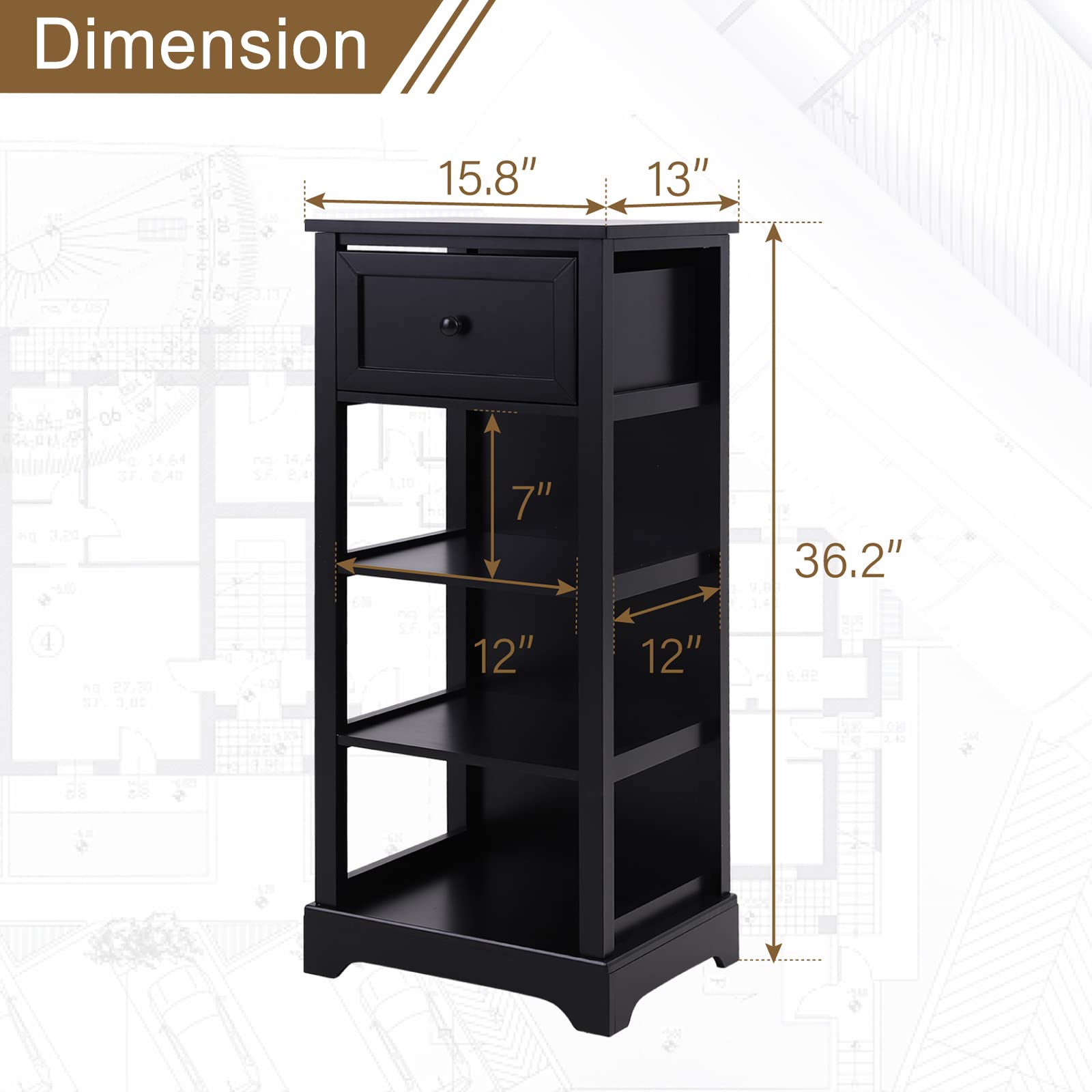 PHI VILLA Farmhouse Style Narrow Storage Cabinet with Rattan Baskets & Drawer - Small Space Organizer for Bathroom, Entryway, Bedroom - Black Accent End Table with Shelves | Perfect for Home Decor, Apartment Living & Dorm Rooms | Organize Towels, Shoes, Books & Essentials | Space-Saving Solution for Compact Areas & Cozy Spaces