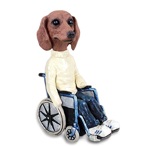 Dachshund Red Wheelchair Dog Figurine - Handmade Collectible Dachshund Statue for Pet Lovers, Home Decor & Gift Ideas