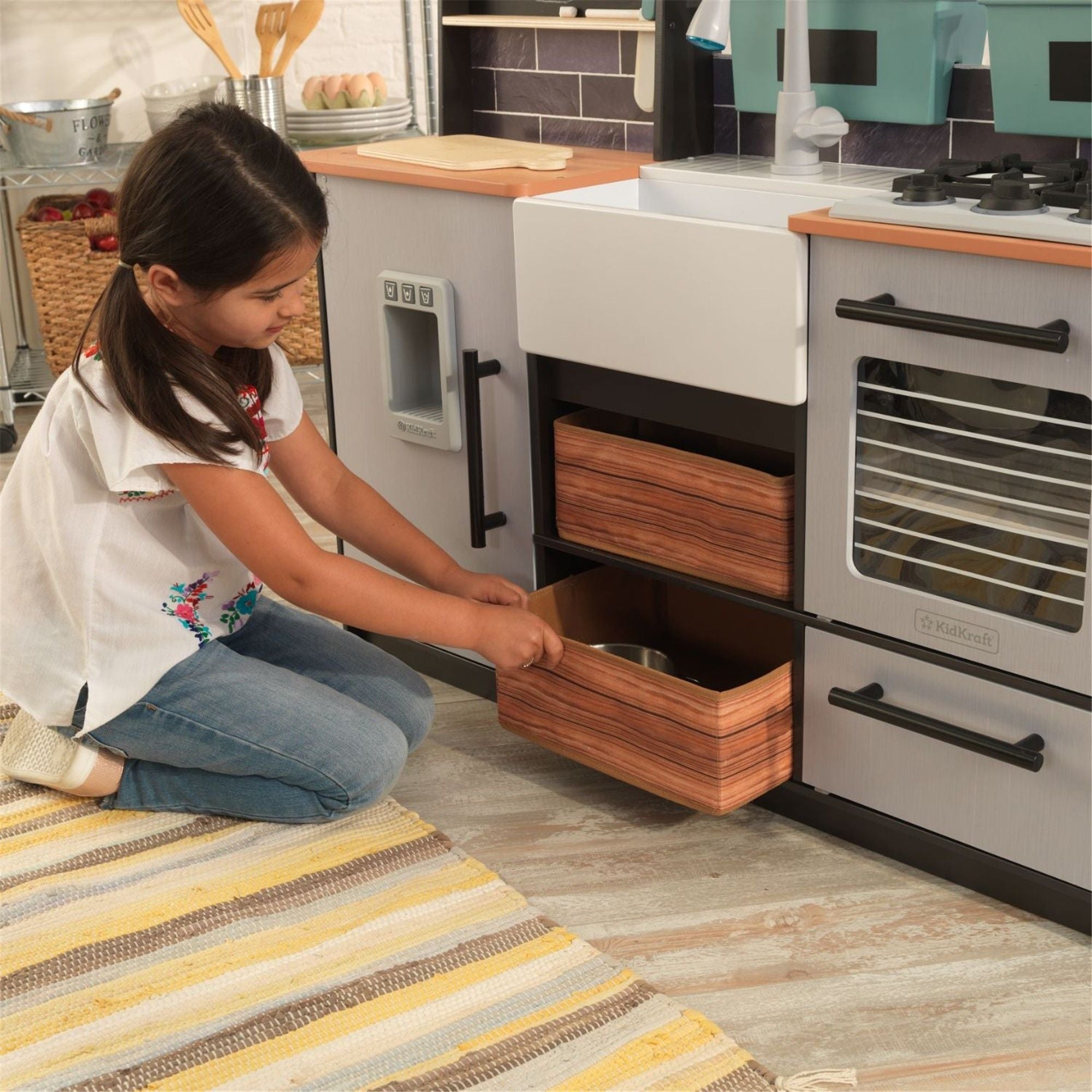 KidKraft Farm to Table Play Kitchen for Kids - Wooden Pretend Play Set with EZ Kraft Assembly | Perfect for Imaginative Play, Preschool Learning & Toddler Role-Playing Games