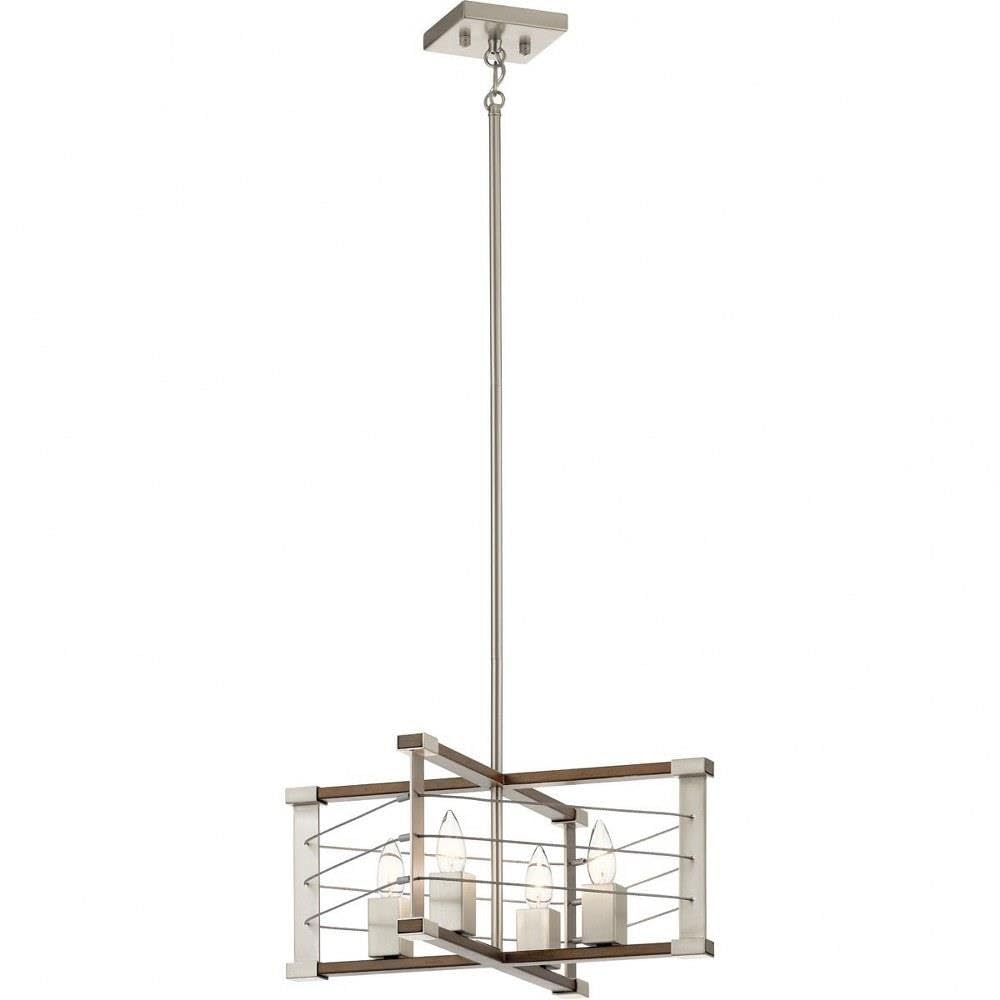 4-Light Modern Steel Cable Cage Pendant Light Fixture - Brushed Nickel Finish for Dining Room, Kitchen Island or Living Room Lighting