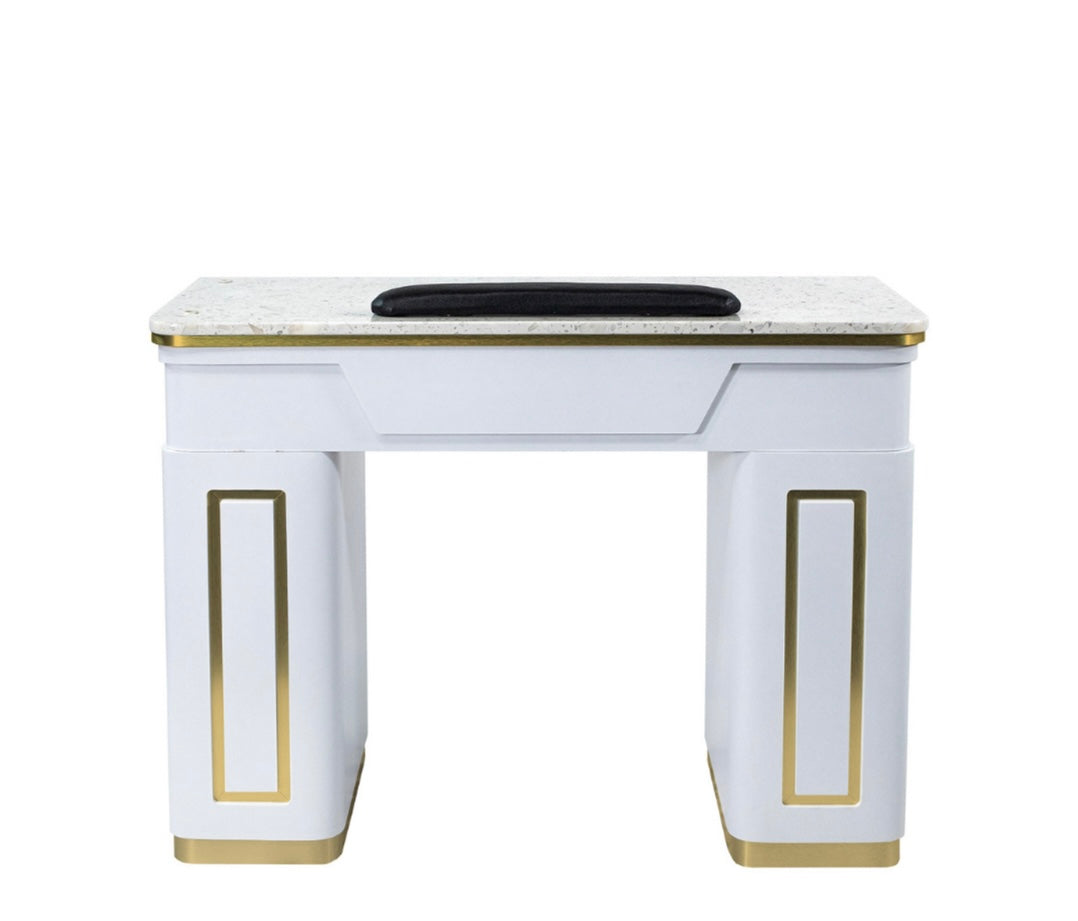Professional Napa Manicure Table in White & Gold - Portable Nail Salon Table for Home & Spa Use - Perfect for Manicures, Pedicures, and Nail Art
