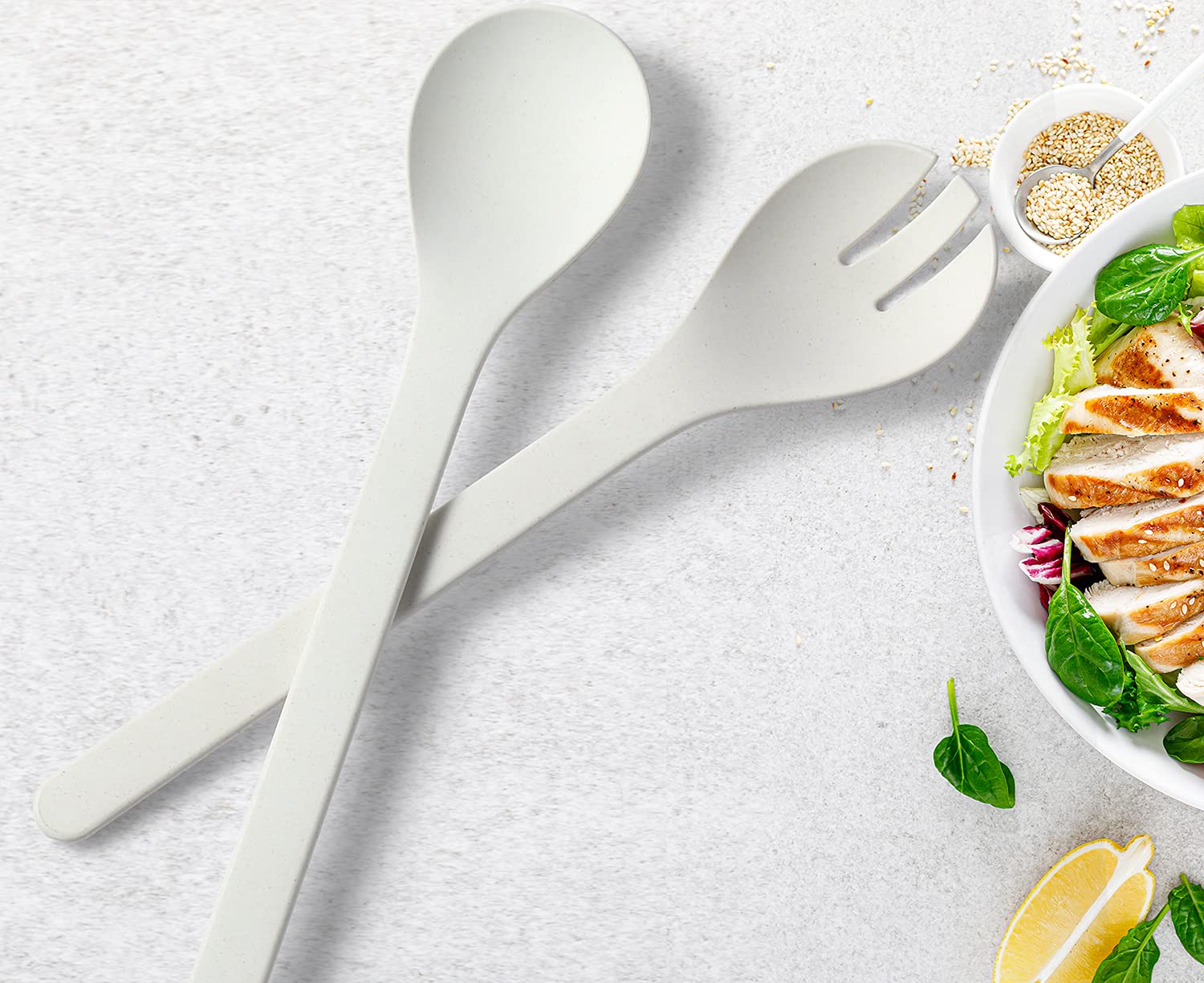 LEKOCH Eco-Friendly Plant-Based Salad Servers Set - Reusable Salad Fork & Spoon, Microwave & Dishwasher Safe - Perfect for Christmas, Kitchen, Home, RV & Camping (White) - Ideal for Picnics, Parties & Outdoor Dining
