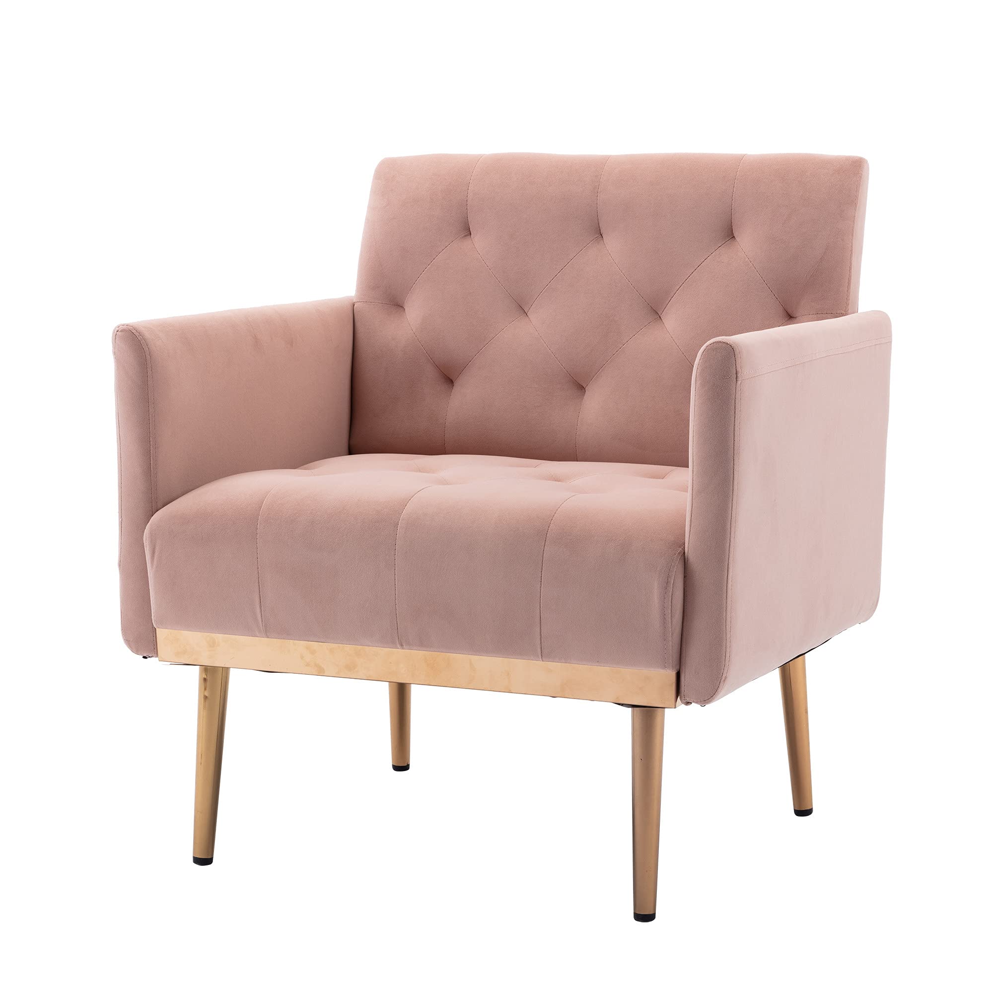 Luxury Velvet Accent Chair - Modern Tufted Upholstered Armchair for Living Room, Bedroom & Lounge - Comfy Single Sofa Chair with Wide Throne Design - Perfect for Reading, Relaxing & Home Decor (Pink) - Elegant Seating Solution for Apartments, Dorms & Office Spaces