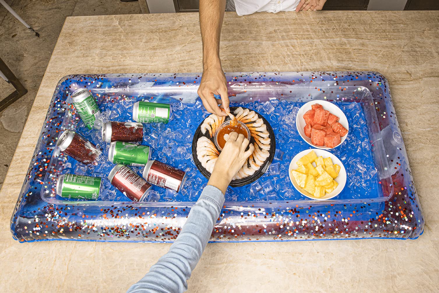 Poolcandy Inflatable Buffet Cooler with Stars & Stripes Glitter Design - Perfect for 4th of July Parties, Beach Picnics & Poolside BBQs